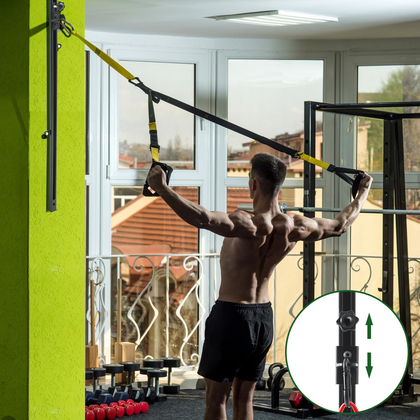 Wonderjune Resistance Bands Wall Mount System Adjustable Wall Anchor 35.5in Metal Gym Station for Exercises Home Fitness Workout Athletic Training,Resistance Bands Not Included