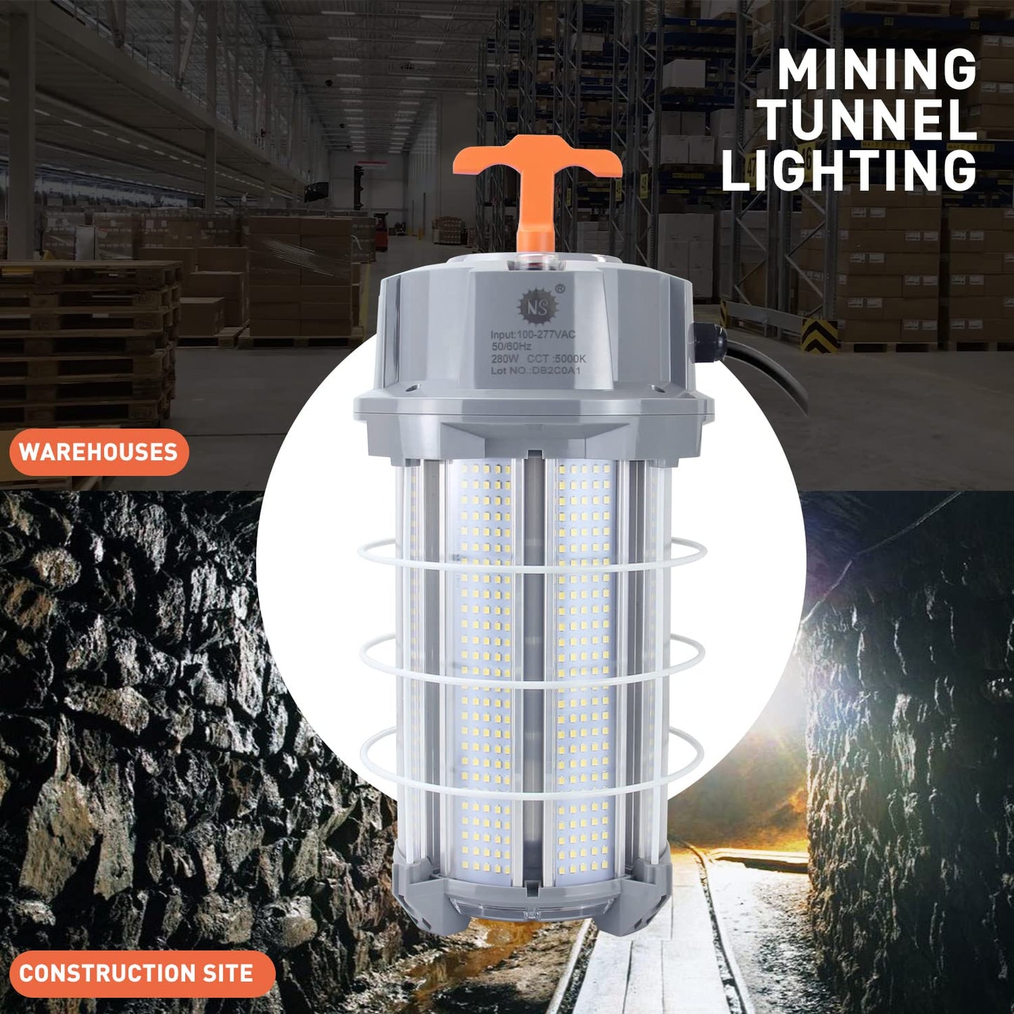 Led Temporary Work Light 280W, Portable Hanging Work Construction Lights, Linkable 5000K 42,000LM Bright for High Bay Jobsite Warehouse Outdoor Indoor Lighting Waterproof…