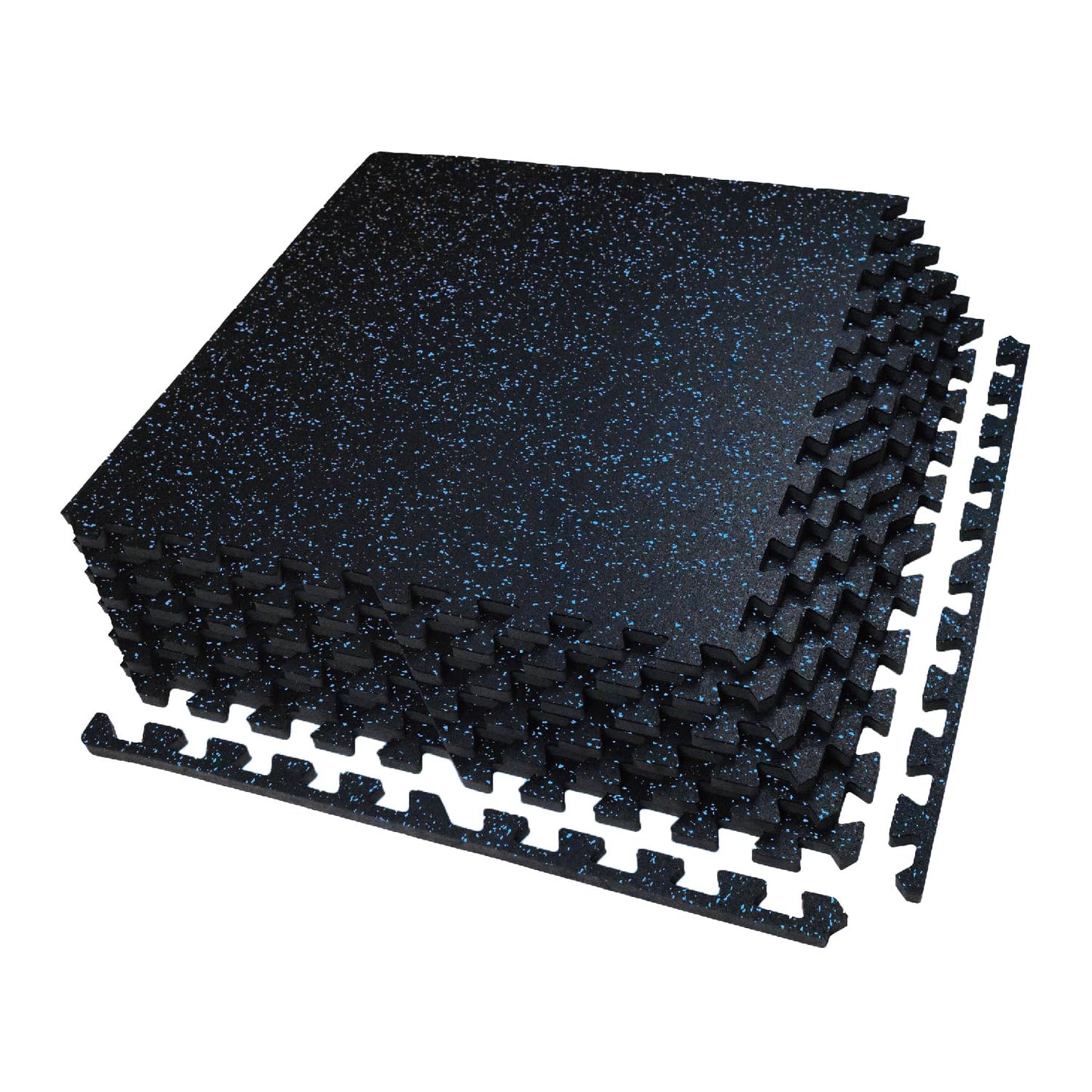 AIRHOP 0.56in Thick 24 Sq Ft Exercise Equipment Mats, 6 Tiles Upgraded Rubber Top with High Density EVA Foam, Large Interlocking Puzzle Gym Flooring for Home Gym, Heavy Weight Workout,Black & Blue