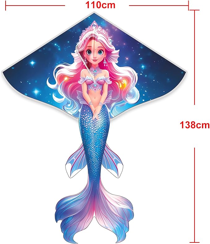 HENGDA KITE Beautiful Mermaid Kite for Kids Children Lovely Cartoon,Easy to Fly and Assemble,Suitable for Outdoor Activities