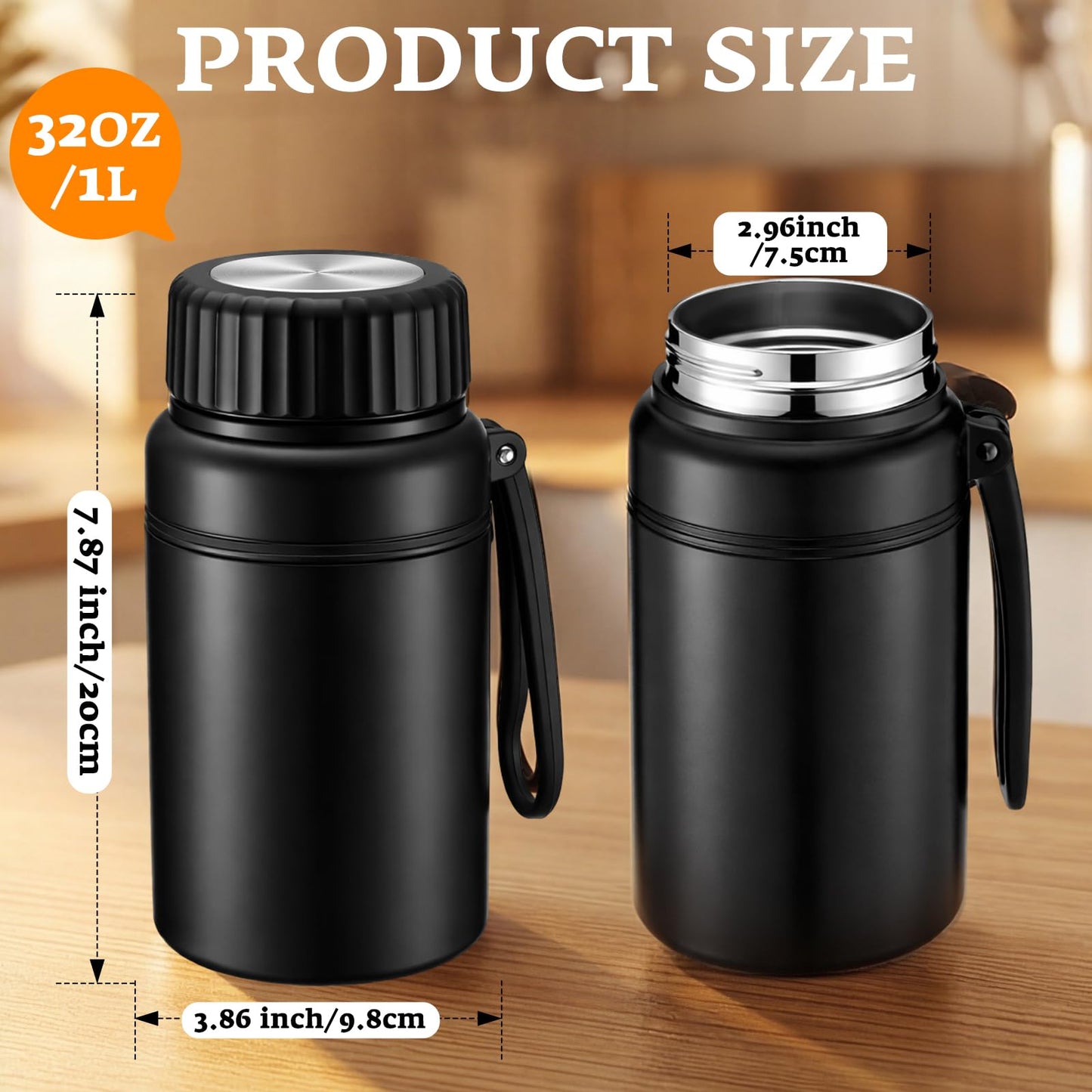 Yiyiring 2 Pack 32 oz Double Wall Insulated Food Jar for Hot Food Soup Thermal Lunch Container Wide Mouth Leak Proof Stainless Steel up to 12 Hours for Work Travel Adult