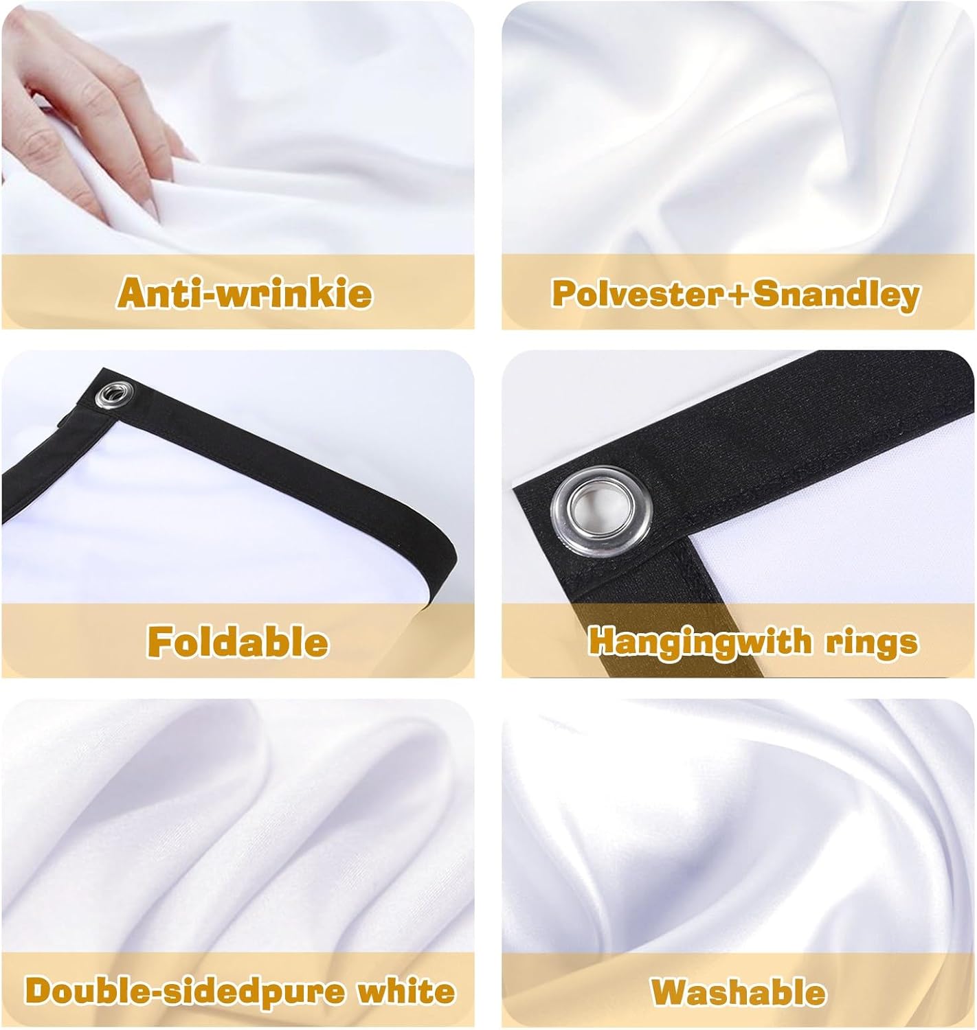 BooLooT 16:9 (150 inches) Projector Screen Portable Movies Screens Foldable Wrinkle-Resistant Fabric with Dual