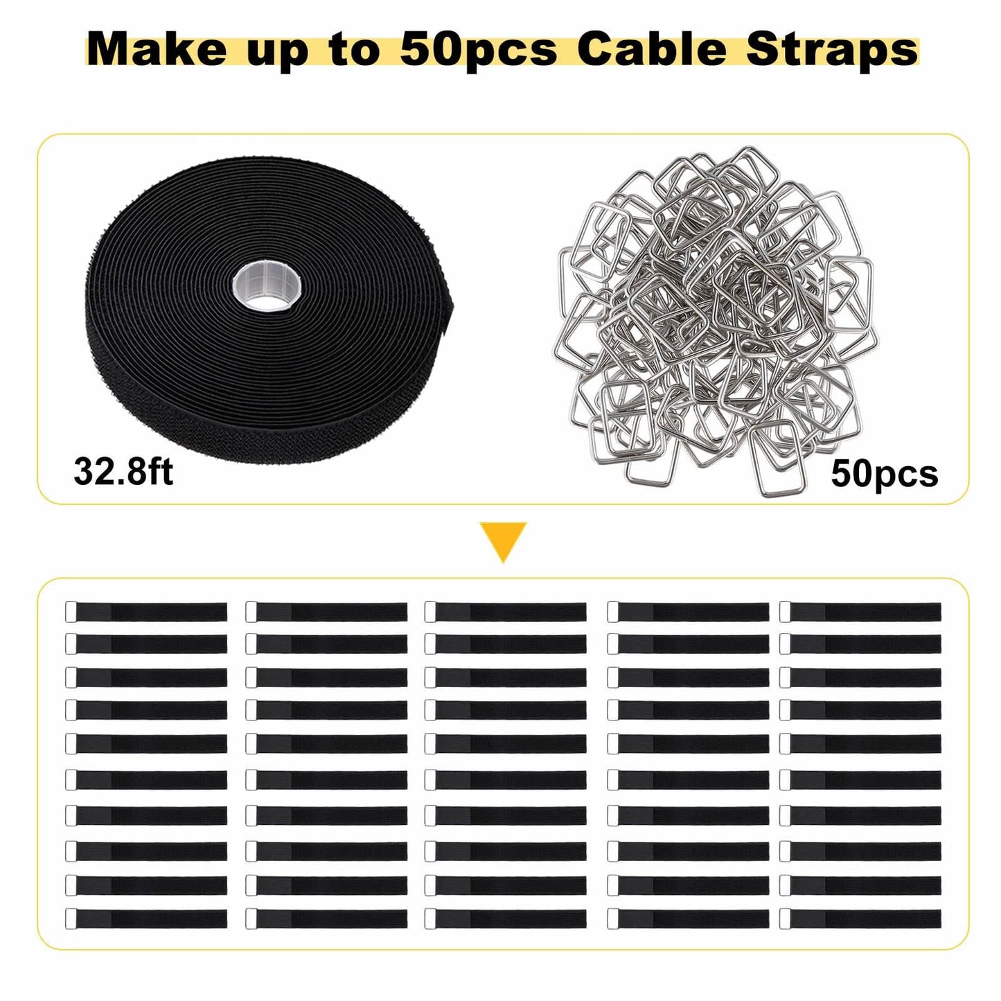 YMCRLUX 1"x32ft Hook and Loop Straps with 50 Metal Buckles, Adjustable Fastening Cable Straps, Cut-to-Length Cinch Strap, Reusable Nylon Securing Cord Ties for Organizer or Storage, 1 inch Wide, Black