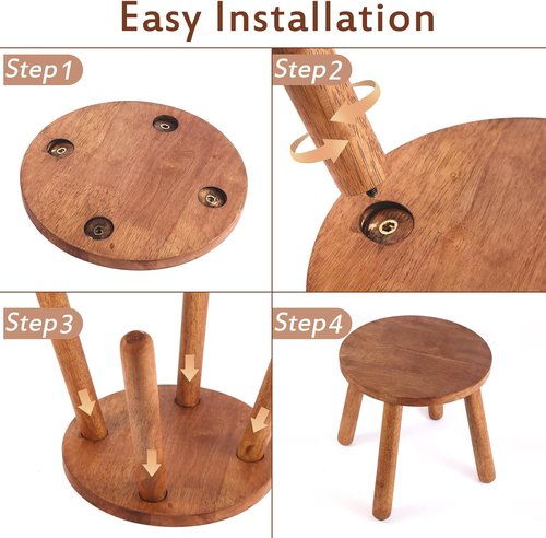 **Round Solid Wooden Step Stool - Detachable Wood Legs for Versatile Use | 11.8" Height in Walnut**