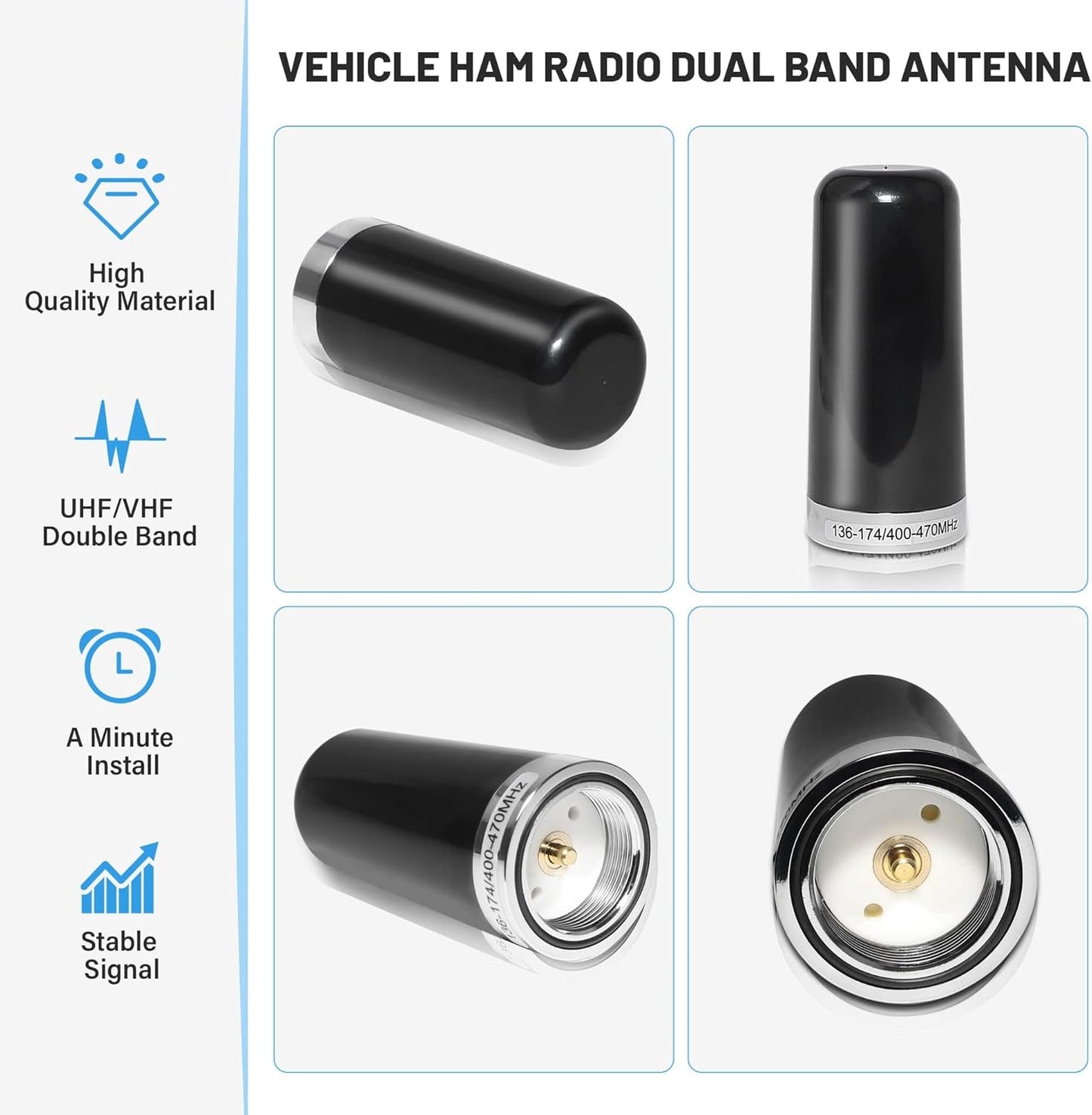Anina 3DB 136-174MHz 400-470MHz, 3.5 Gain GMRS Antenna NMO Mount, Dual-Band UHF VHF Antenna NMO Connection for Midland