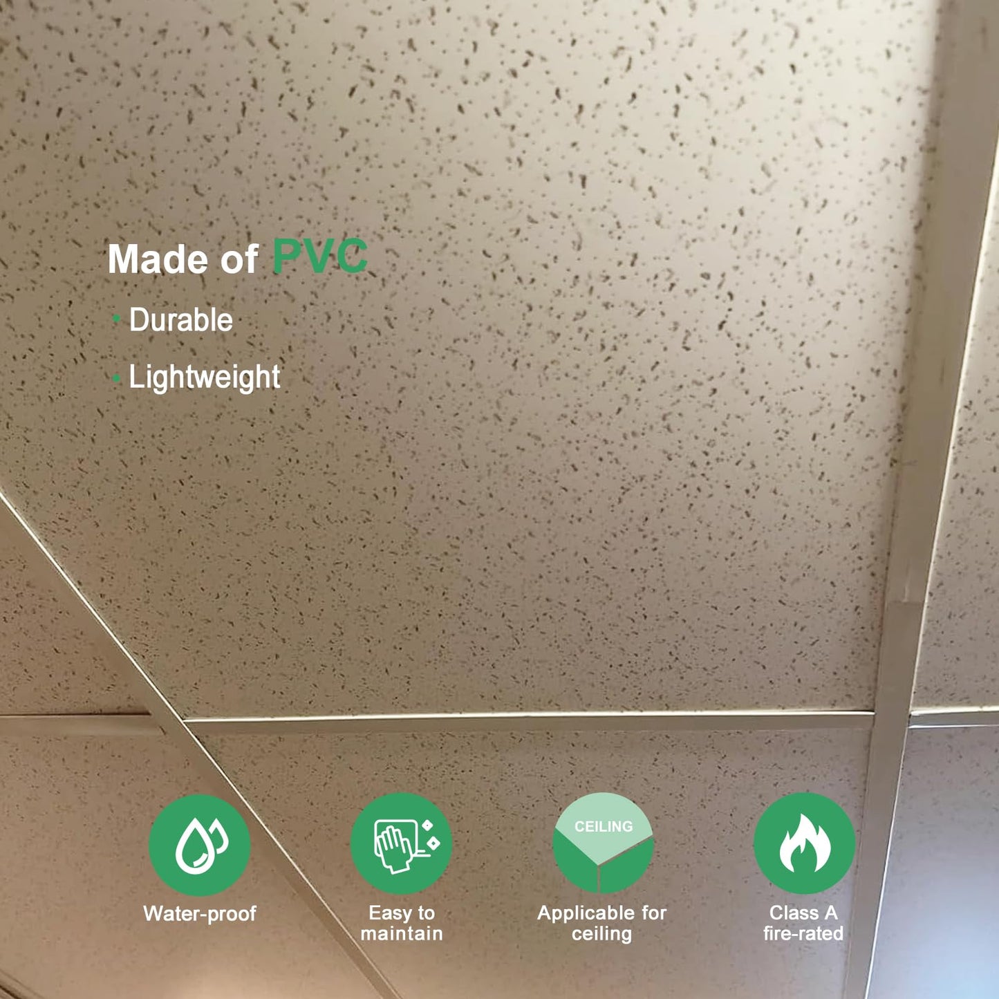 Gigrwiin 2ft x 4ft Printed Pro Ceiling Tiles - PVC Ceiling Panel 24 x 48in – Waterproof, Washable and Fire-Rated - High-Grade PVC to Prevent Breakage-Cover 80 Sq. Ft-Package of 10 Tiles