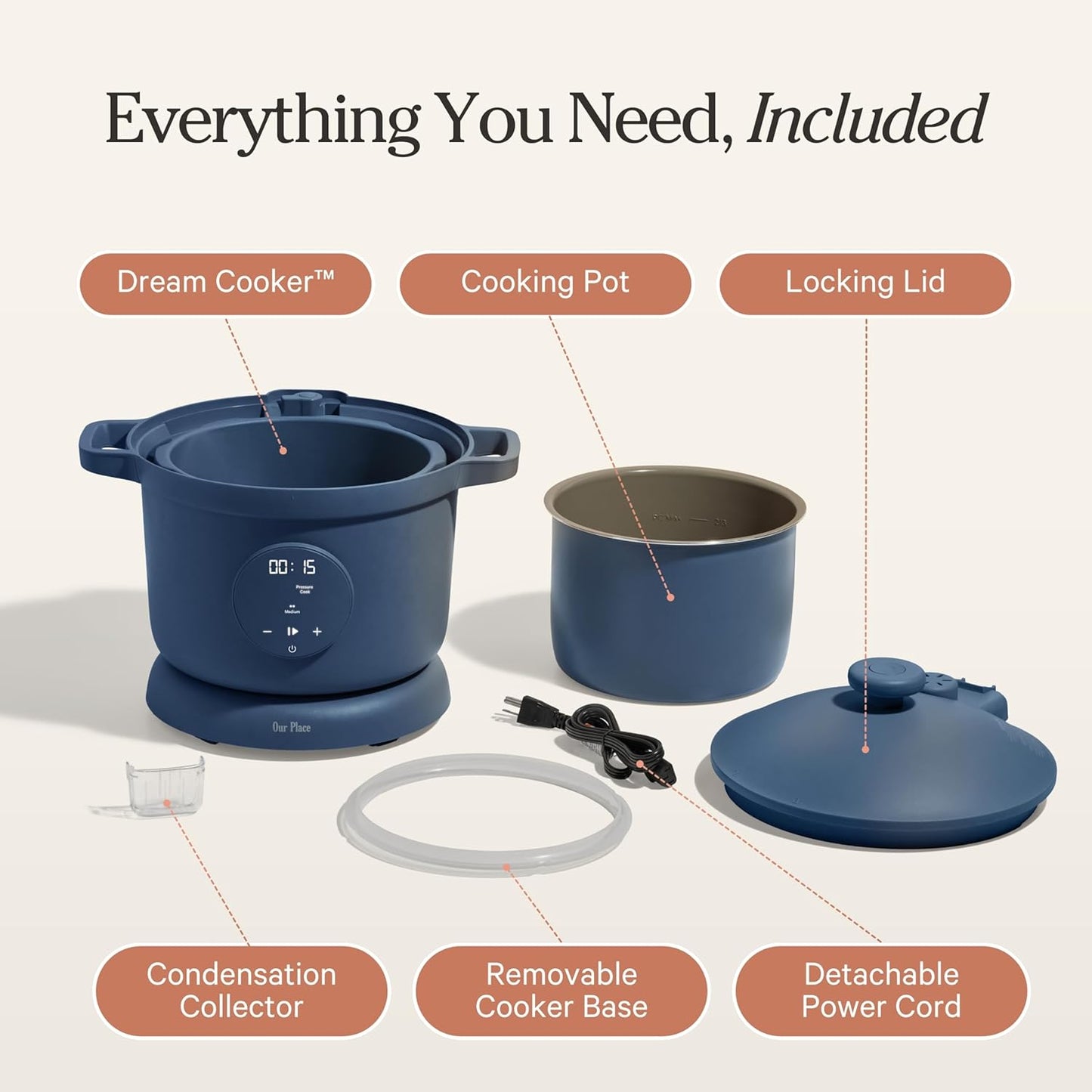 Our Place Dream Cooker - 6 Qt Ceramic Nonstick Multicooker with Touchscreen & Auto Steam Release | 4 Cooking Modes in Blue Salt