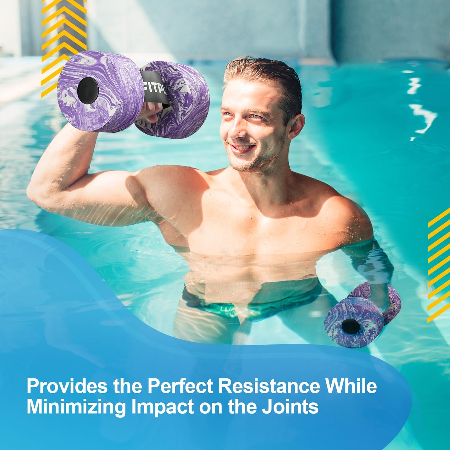 fitply Water Weights Aquatic Pool Dumbbells for Swimming Exercise - EVA Foam Swim Pool Weights with Handle Strip, 2PCS Lightweight Water Dumbbells, Aerobics Swimming Exercise Equipment