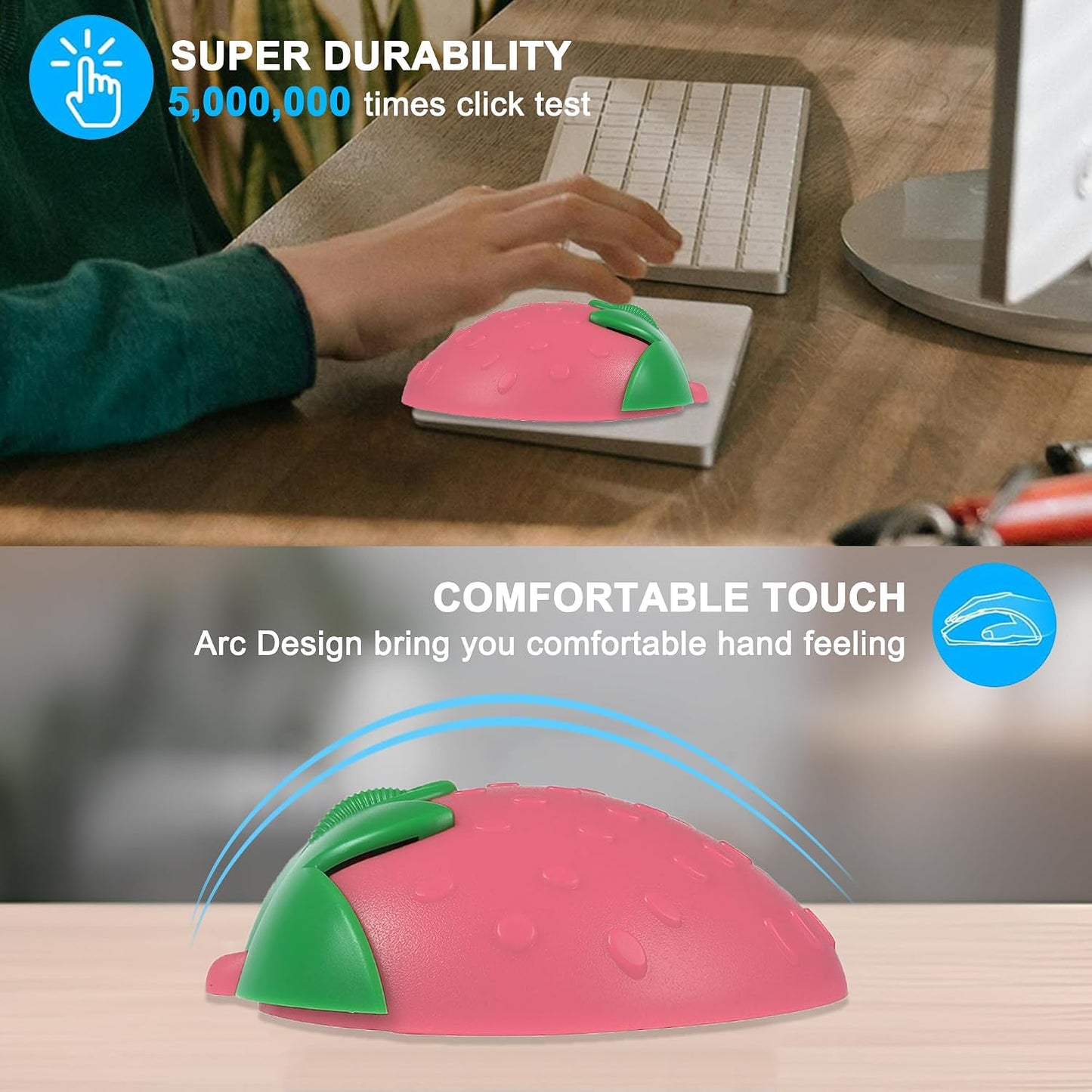 Gabongcui 2.4GHz 1000DPI Wireless Bluetooth Mouse Cute Fruit Strawberry Shape Mouse & Bluetooth Dual Mode Optical