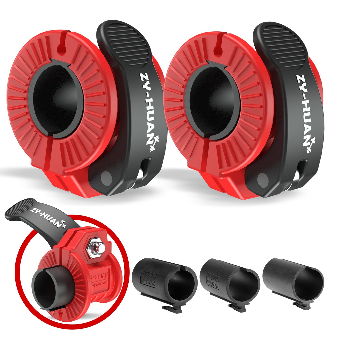 ZY-HUAN Pro Barbell Clips 1 inch Barbell Clamps 0.9-1.18inch Quick Release Weight Clips for Bars Multi-Size Adjustable Olympic Barbell Clamps (Red+Black)