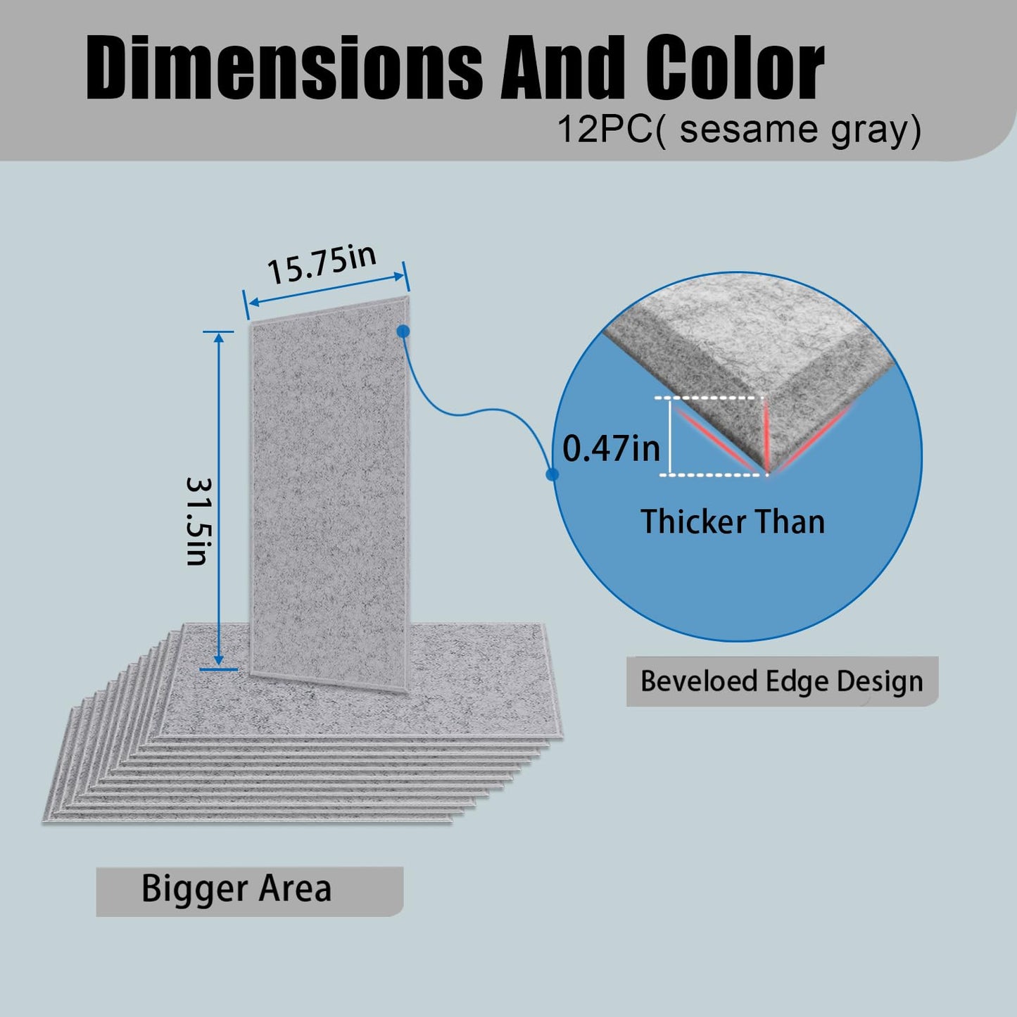 ENSEPST 12 Pack Thickened Acoustic Panels, 15.75" X 31.5" X 0.47" Soundproof Wall, High Density Beveled Edge Sound Absorbing, Dampening for Bedroom Studio (Sesame Gray)