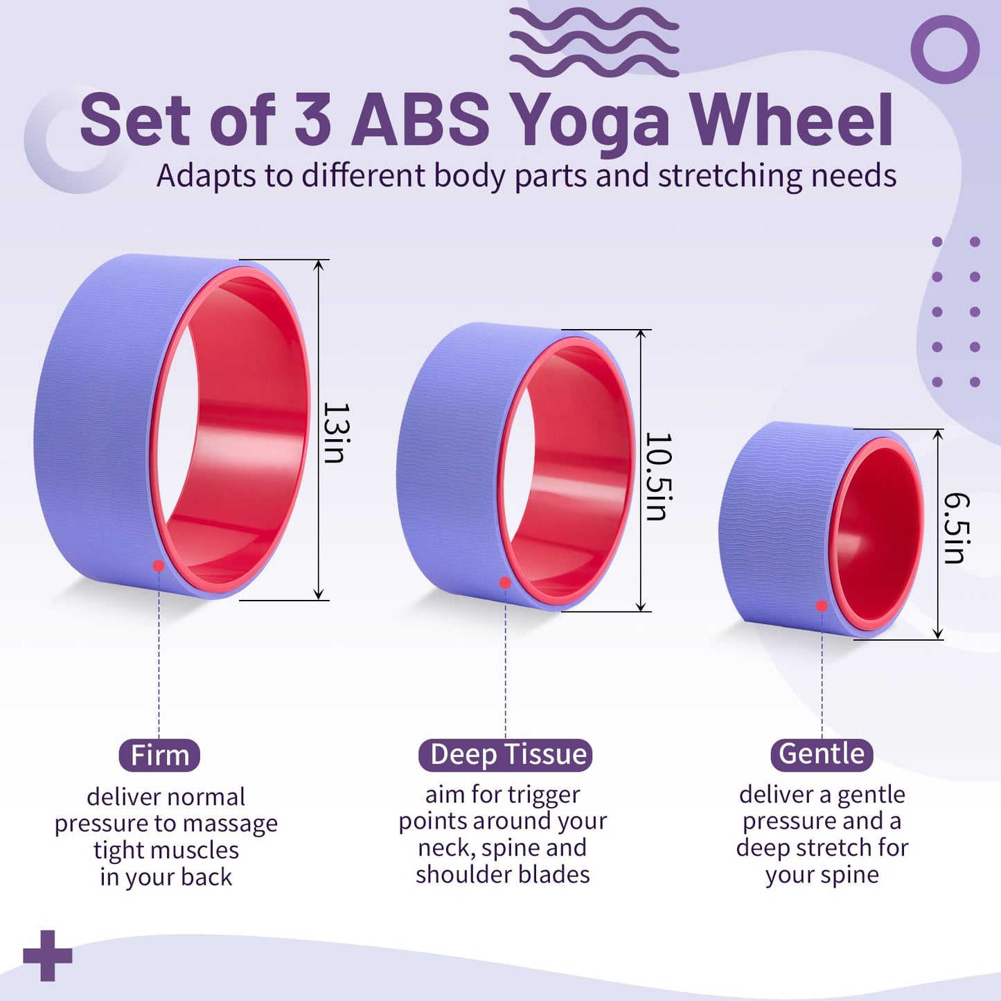 Simgoing 3 Pack ABS Yoga Wheel Set 660 Lbs Foam Roller for Back Pain & Stretching Back Wheel for Massage, Purple and Pink Set