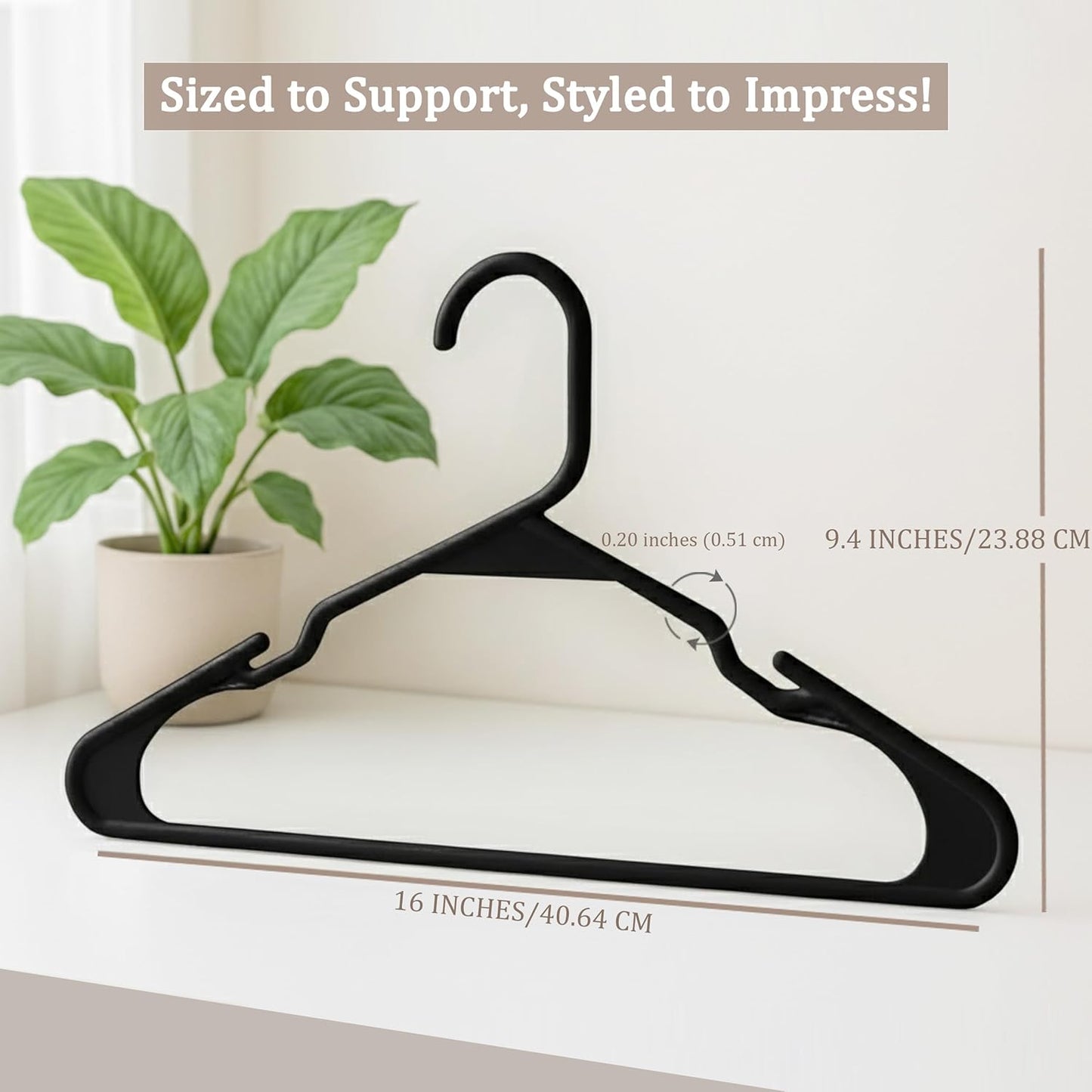 Utopia Home Plastic Hangers 20 Pack - Durable Space-Saving Clothes Hangers - Black Closet Organizers