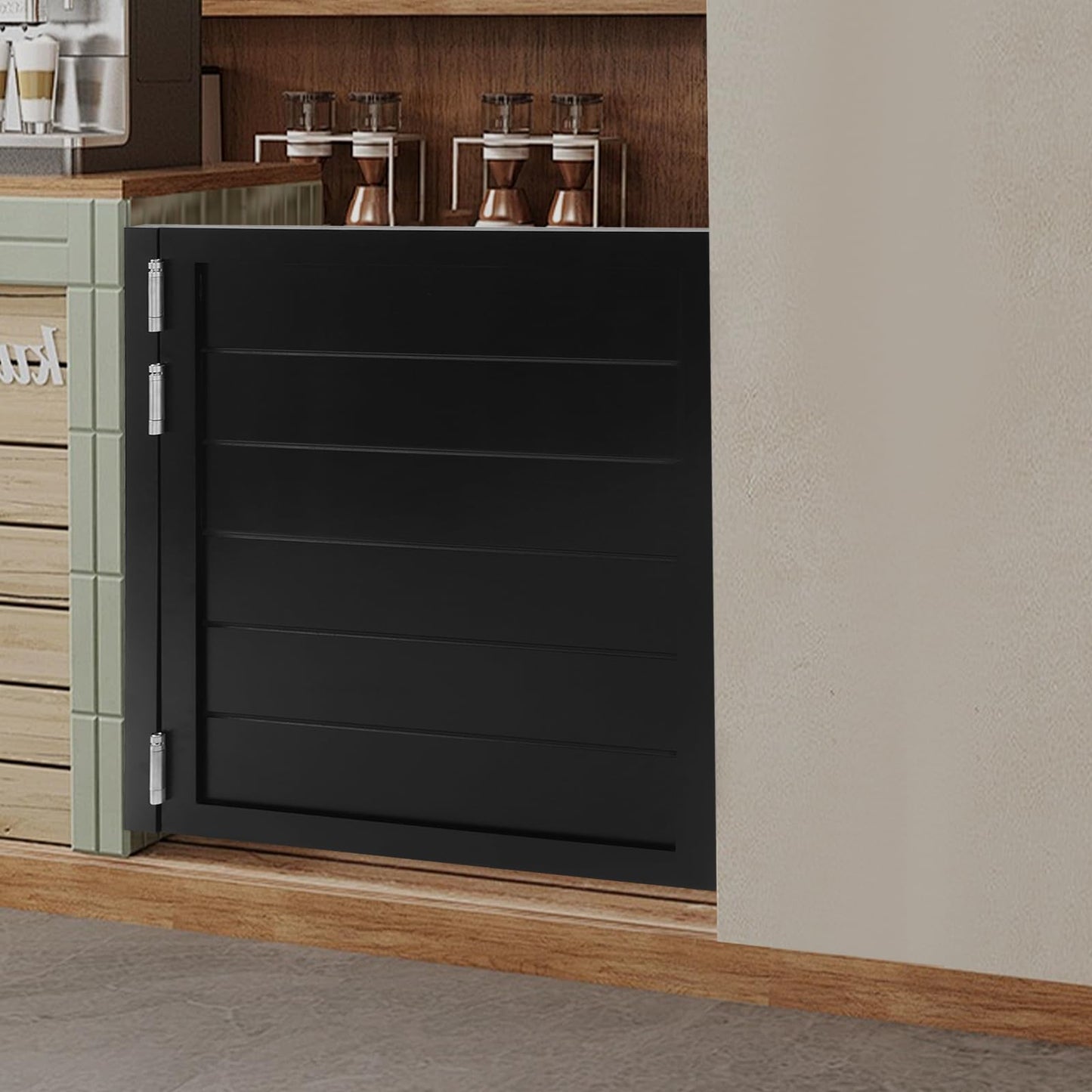 Swinging Door with Spring Hinges, Interior Cafe Saloon Door, Modern Style Pine Wood Louvered Auto Close Door for Kitchen Bar Shop Hallway Porch Entrance Partition (Black, 31.49 * 35.43in)