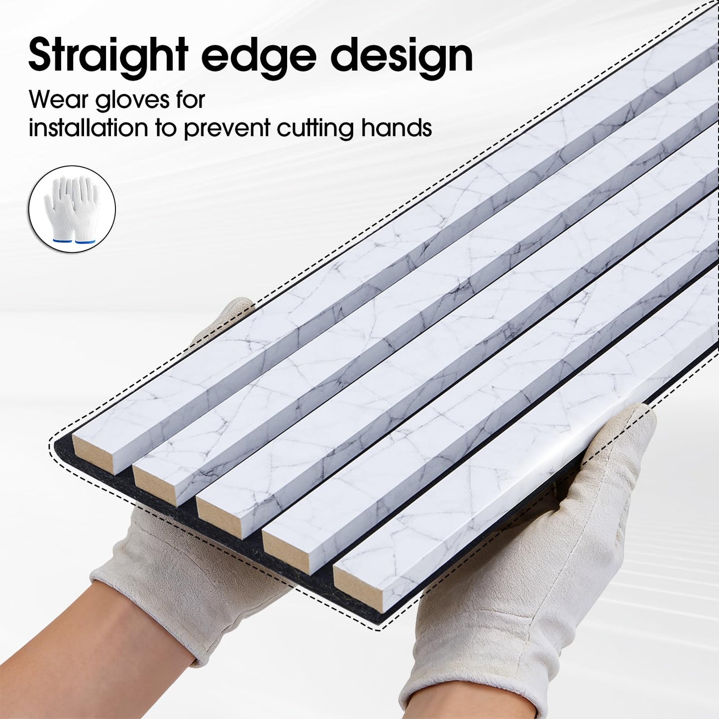 TREKATL AUTO Wood Slat Acoustic Panels, 4 Pack 94.5"x7.9" (21ft²) 3D Wall Panels, Modern Fluted Sound Absorbing Wall Panels for Interior Wall Decor,Office,Home,Theater,Studio,White Marble