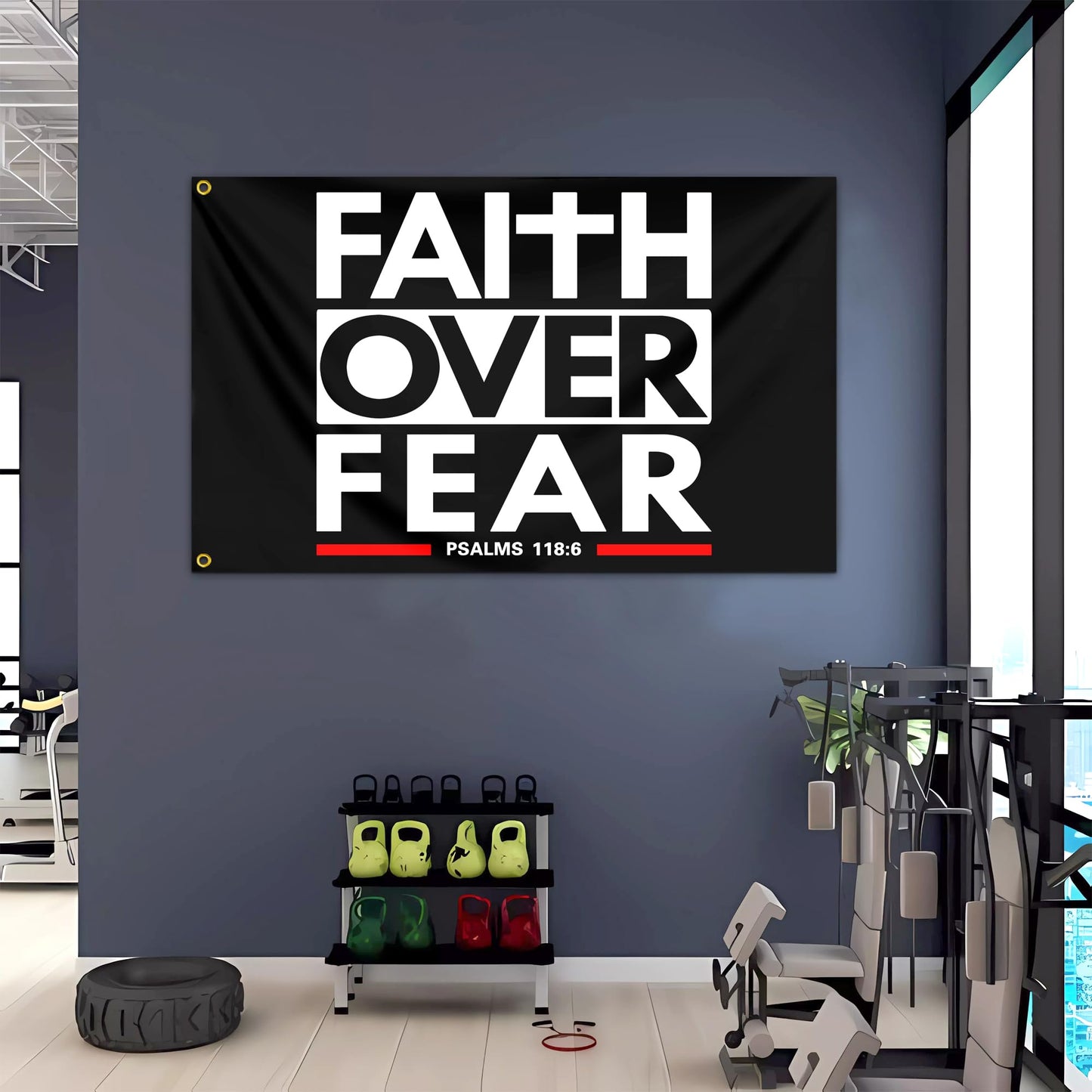 Faith Over Fear Flag 3x5 Ft Christian Jesus Flags Inspirational Gym Flags for Home Motivational Gym Wall Fitness Decor And College Dorm Room Bedroom Office Sign Banner Decor