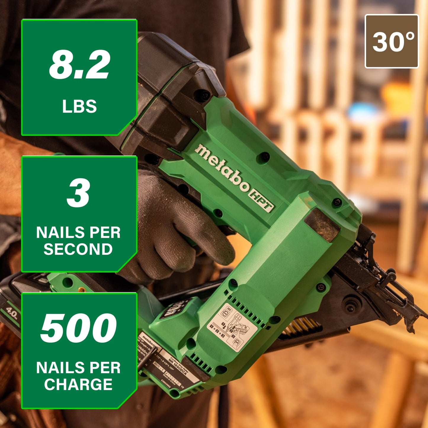 Metabo HPT 18V MultiVolt Cordless 30° Paper Tape Framing Nailer Kit, 3-1/2" Framing Nailer, Power Tool with 4.0Ah Lithium Ion Battery, Drives 2" to 3-1/2" Nails, Powerful Brushless Motor, NR1890DCA