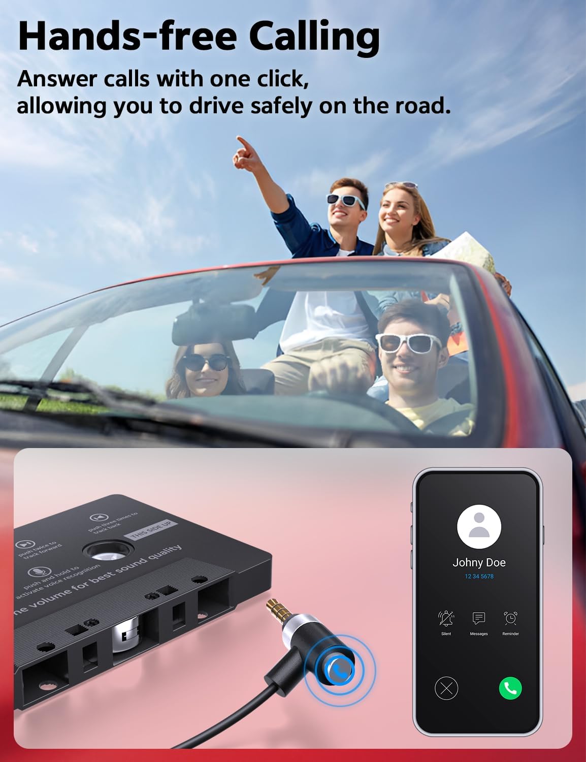 Mersoco Cassette MP3 Car AUX Adapter with Hands-Free Calling Great for Old Car Stereo Compatible with Smartphones