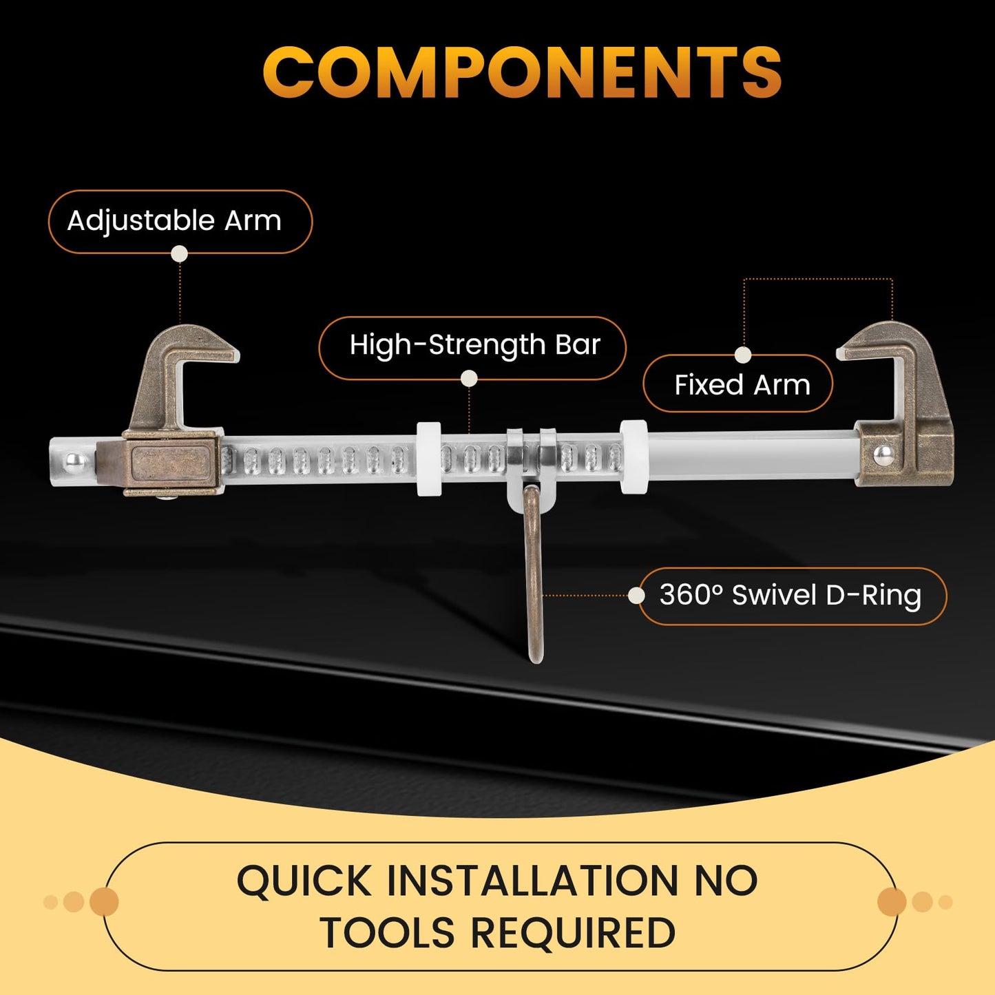 Aluminum Sliding Beam Anchor, Adjustable To Fit I or H Fall Protection Beam Anchor with Flange Widths Ranging From 3.5" to 14”,Meets or Exceeds ANSI & OSHA