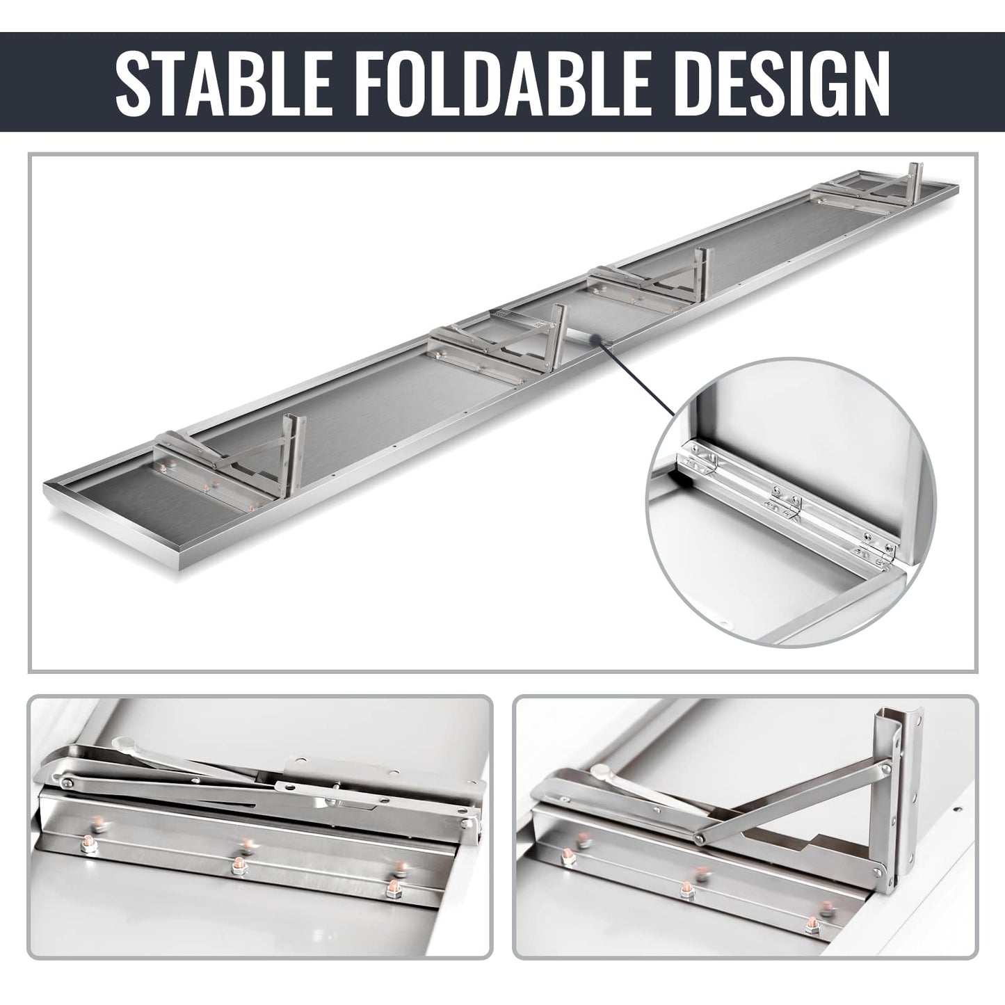 Migoda Folding Concession Shelf 96" x 12", Stainless Steel Drop Down Serving Food Space-Saving Stand Serving Shelf for Concession Windows