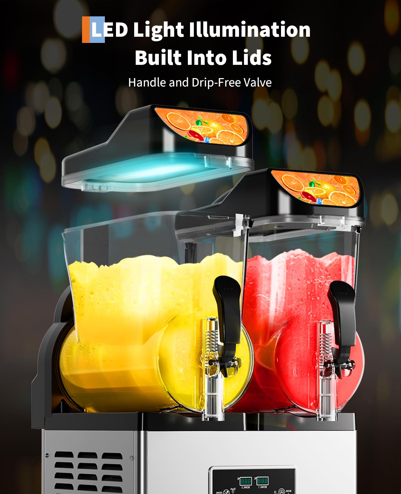 Garvee Commercial Slushy Machine, 30 L/3.9 gal, 2-Flavor Frozen Drink Margarita Machine, 900W Stainless Steel Slushie Maker, Fast Cooling & Low-Noise, Auto-Clean for Restaurants, Cafes, Food Trucks