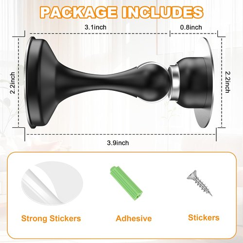Crosize Magnetic Door Stoppers - Stainless Steel Wall-Mounted & Floor-Mount Metal Holders | 2 Pack, Black