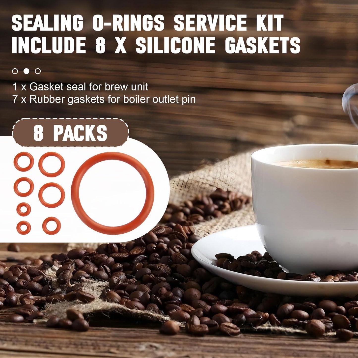 Seal O-Ring Kit Gasket Seal Set Fit for Saeco Philips Gaggia Coffee Machines for Boiler Outlet Pin and Brew Unit, Maintenance Kit Seal O-Rings Nozzle Gasket, 8 PCS
