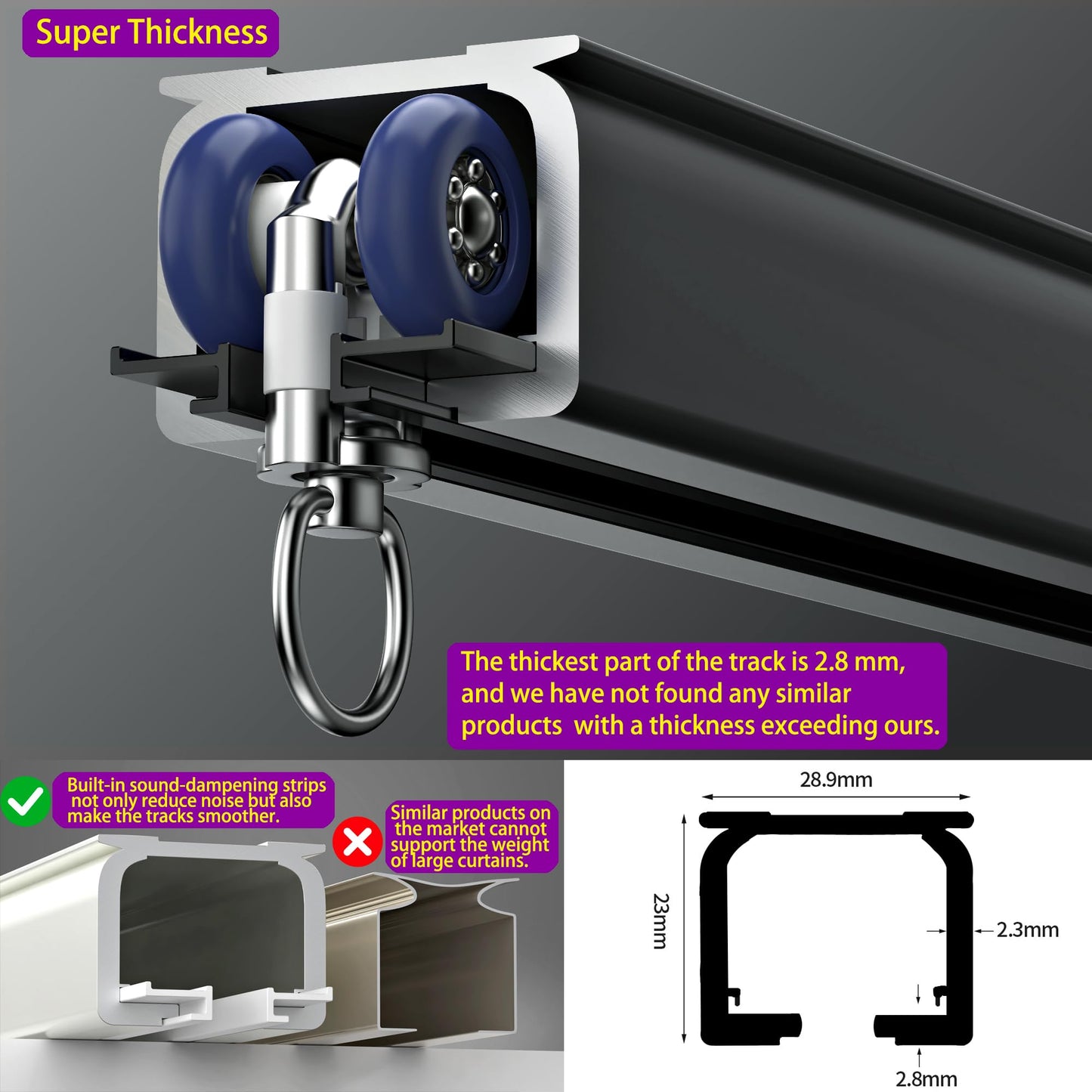 Ceiling Curtain Tracks Wall Mounting Curtain Rails Room Divider Sliding Curtain Rail With Silent Bearing Pulley (Black-2M(1M*2）)