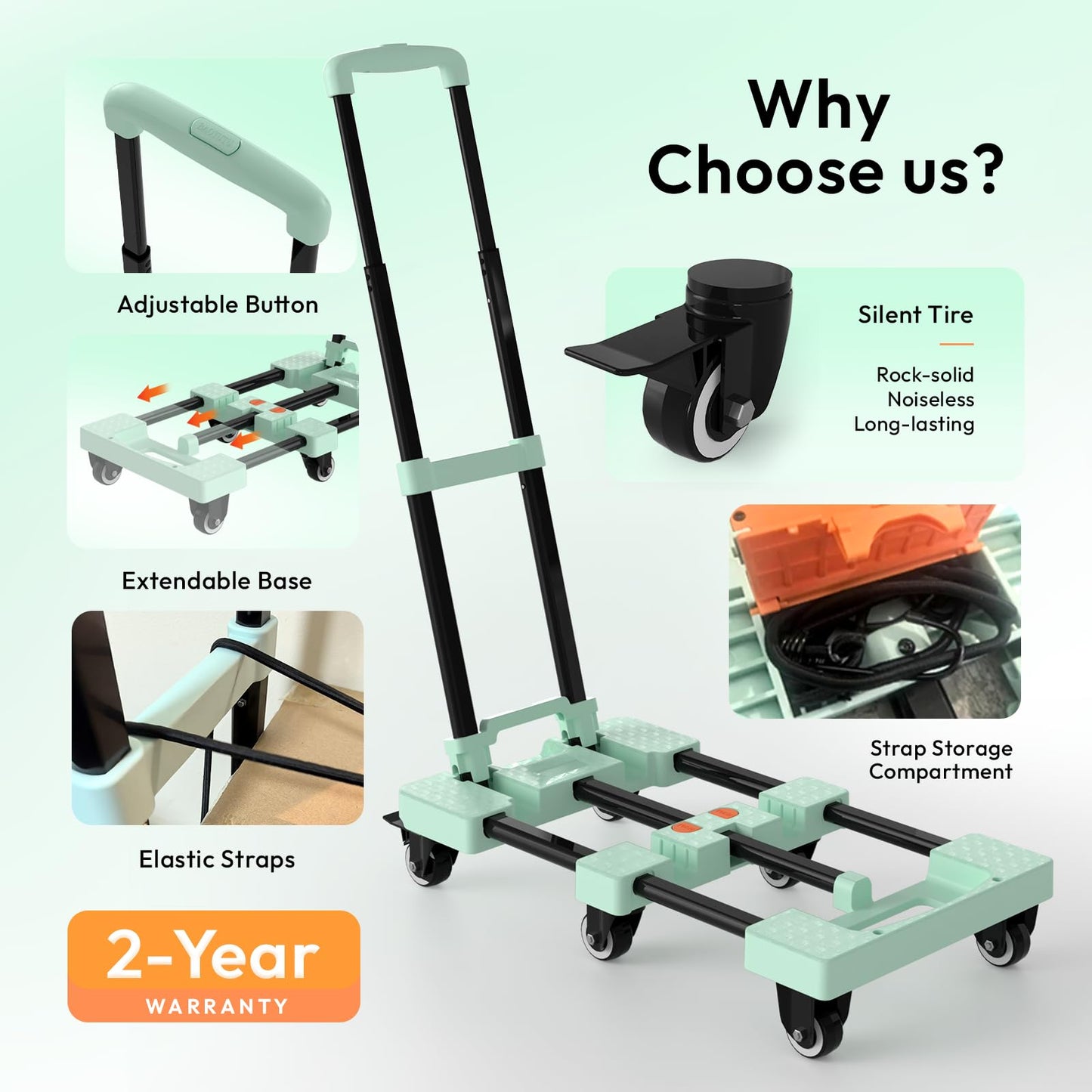 Voipvvii Folding Hand Truck 500lbs, Portable Heavy Duty Dolly Cart, 6 Wheels Collapsible Luggage Cart with 2 Elastic Ropes - Compact Trolley Cart for Easy Moving - Ideal Hand Cart for Travel and More