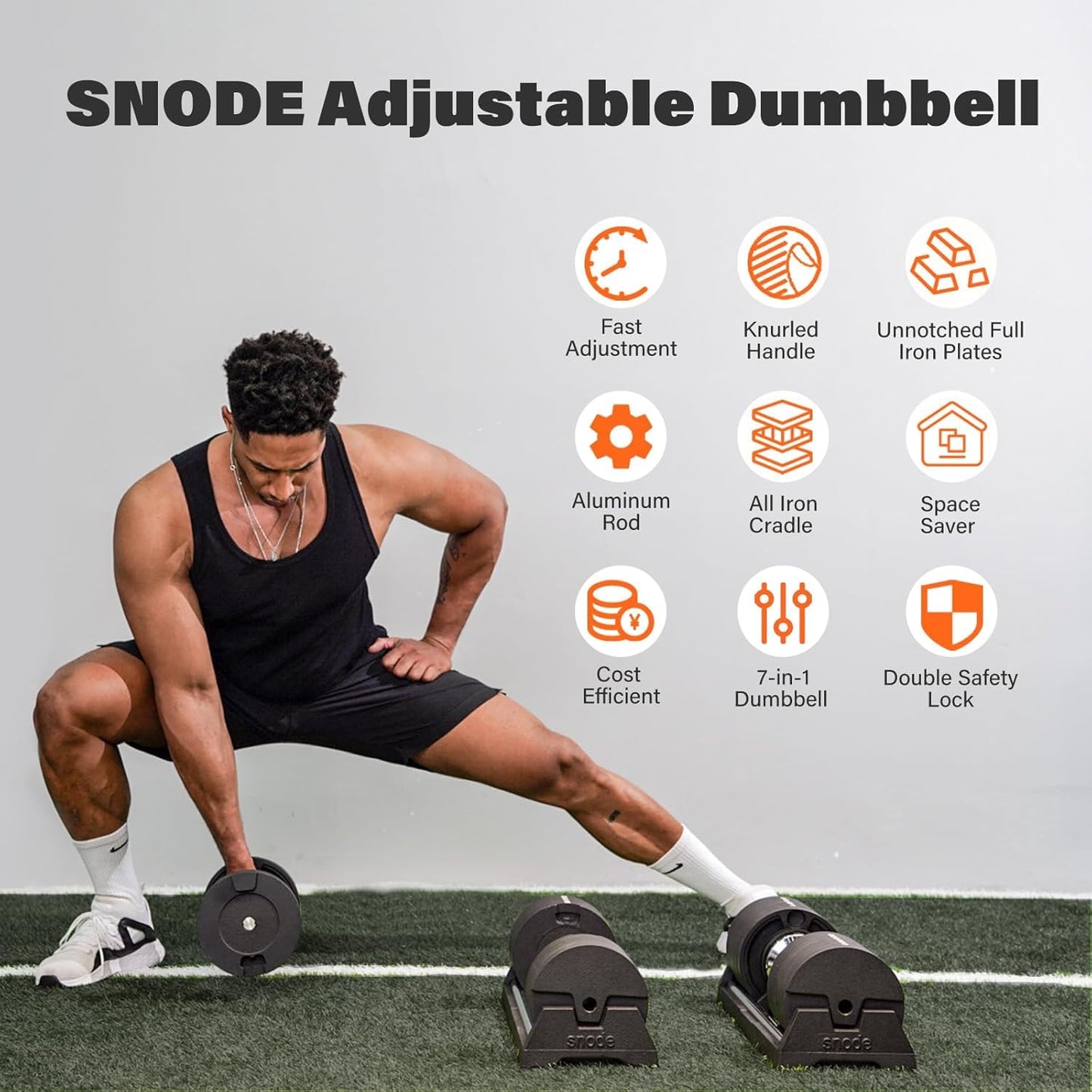 SNODE AD80 Drop Resistance 80 lbs Adjustable Dumbbell Set- Exhaustion Training Weights Adjustable Dumbbells- Cast Iron Plates, Iron Cradle, Anti-Slip Metal Handle, Compact Design, Fast Adjust