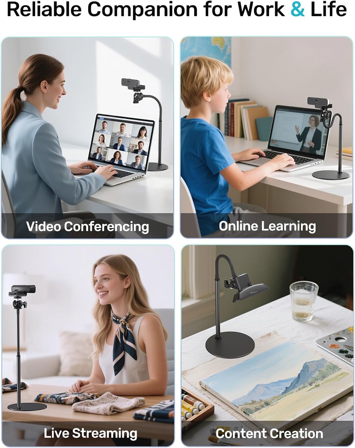 Etour 360 C922 C930 C930e C920 C920s C920x C960 C615 N60 1/4" Webcam Stand for Desk, Upgraded Gooseneck Web Camera