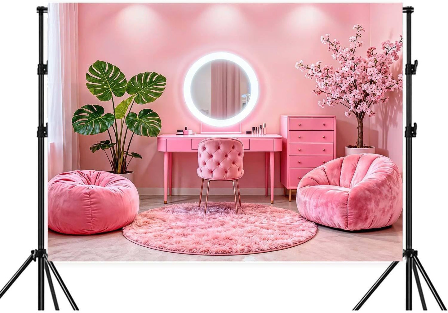 VeiVian 10X8ft Pink Vanity Backdrop Virtual Home Photography Background for Video Recording Live Video Zoom Calls Photo