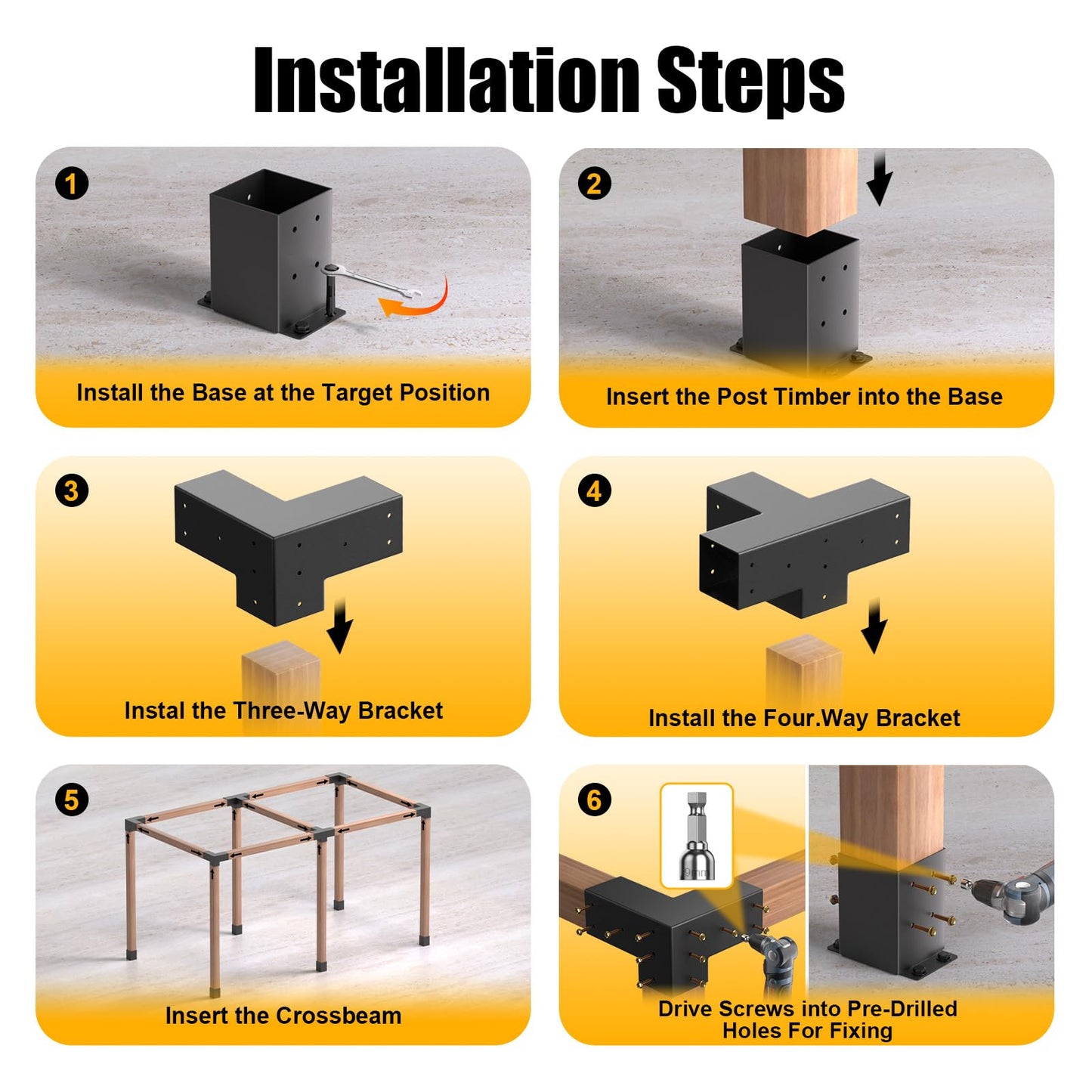 Pergola Kit, Pergola Bracket kit for 4"x 4" (Inner 3.5" X 3.5") Lumber, DIY Pergolas Brackets with 3-Way & 4-Way Corner Bracket, Gazebo Brackets Kits for Gardens, Pergolas, Courtyard (12 pc)