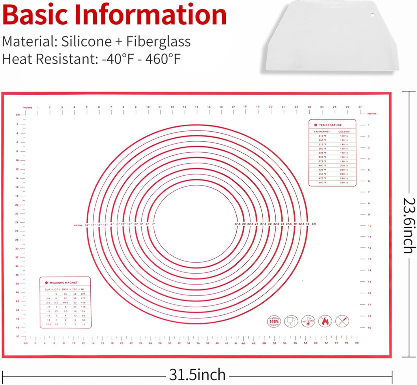Skiennix Silicone Baking Mat - Super Large 32x24 Inch Non-Stick Pastry Mat with Dough Scraper & Ties