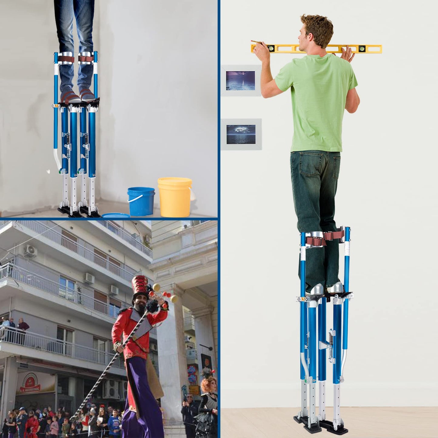 Painting Drywall Stilts,Adjustable Aluminum Tool Stilt for Plastering,24" - 40" Sheetrock Stilts,Professional Drywall Stilts, Blue