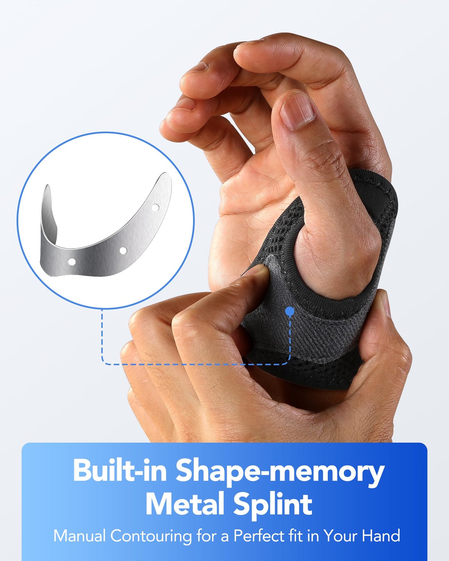 Fitomo CMC Thumb Brace with Shape-memory Restriction Splint for Osteoarthritis, CMC Joint Thumb Arthritis Brace Stabilizer for Basal Thumb Arthritis Pain Relief and Support, Medium, Left Hand, 1 Pack