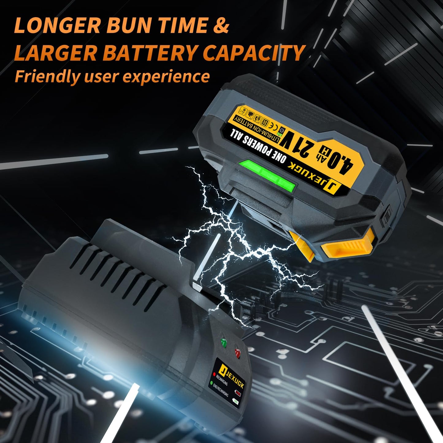 JEXUGK 1500Nm Impact Wrench, 1/2" 1107ft-lbs Cordless Impact Gun with 2 x 4.0Ah Battery, 21V High Torque Power Impact Driver with 6 Sockets,Pistola Llave De Impacto for Truck RV Car Heavy Construction