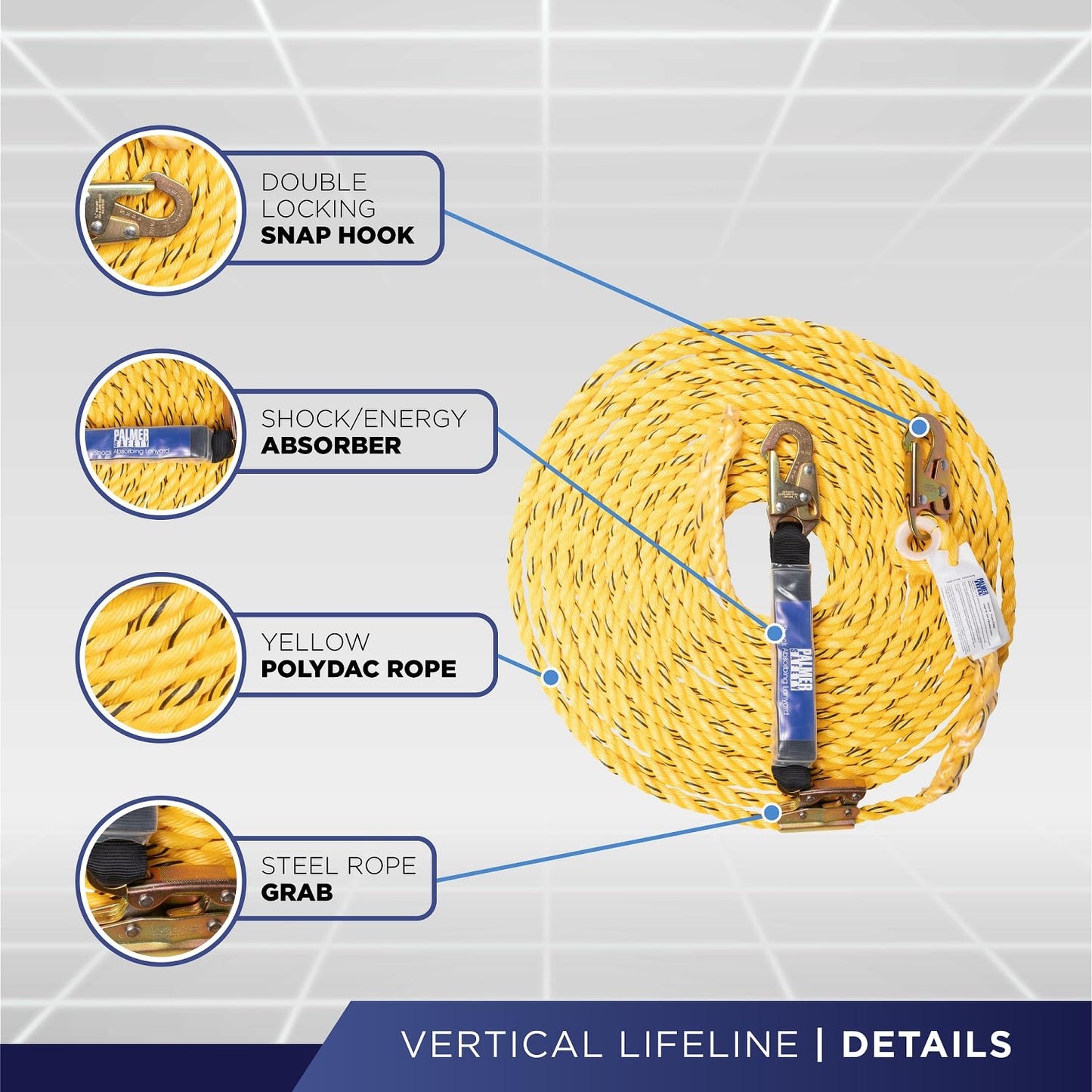 Palmer Safety Fall Protection Roofing Bucket Kit I Full-Body Harness, 50' Vertical Rope & Anchor Set I Construction Fall Arrest Kit for Roofers & Construction Workers I OSHA & ANSI Compliant Equipment