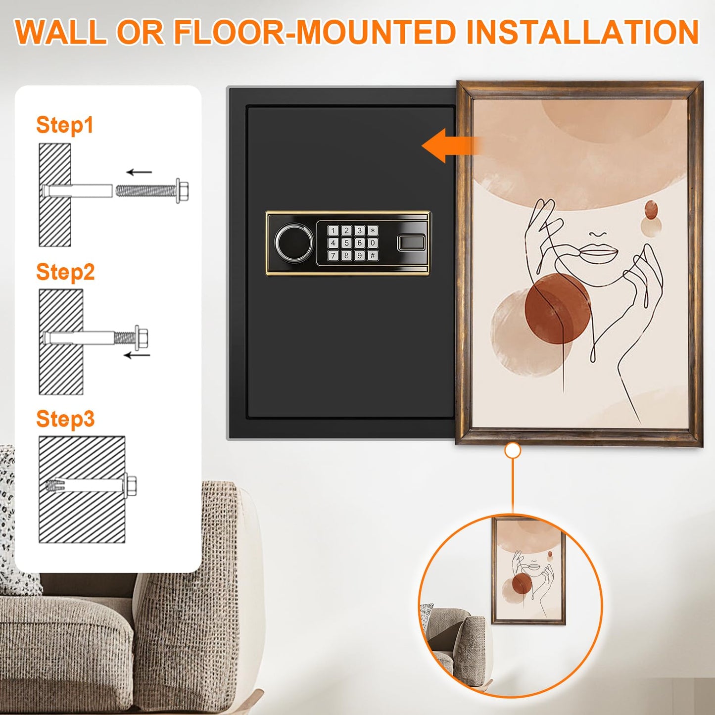 3.4 Cuft Large Fireproof Safe Box for Home, Digital Security Safe Fireproof and Waterproof with Programmable Keypad and Key Lock, Home Fire Safe for Document Money Valuables
