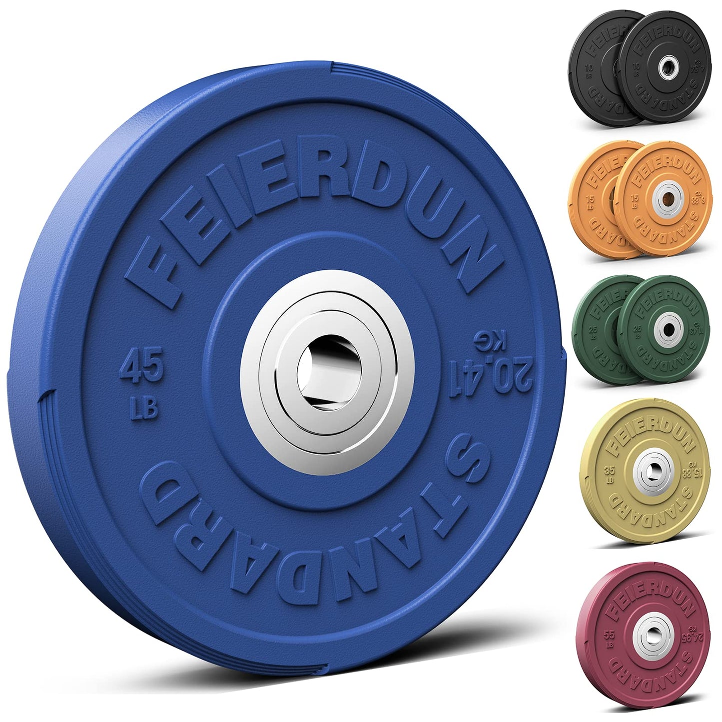 FEIERDUN 2" Color Olympic Bumper Plate Weight Plate for Strength Training - 100% Virgin Rubber