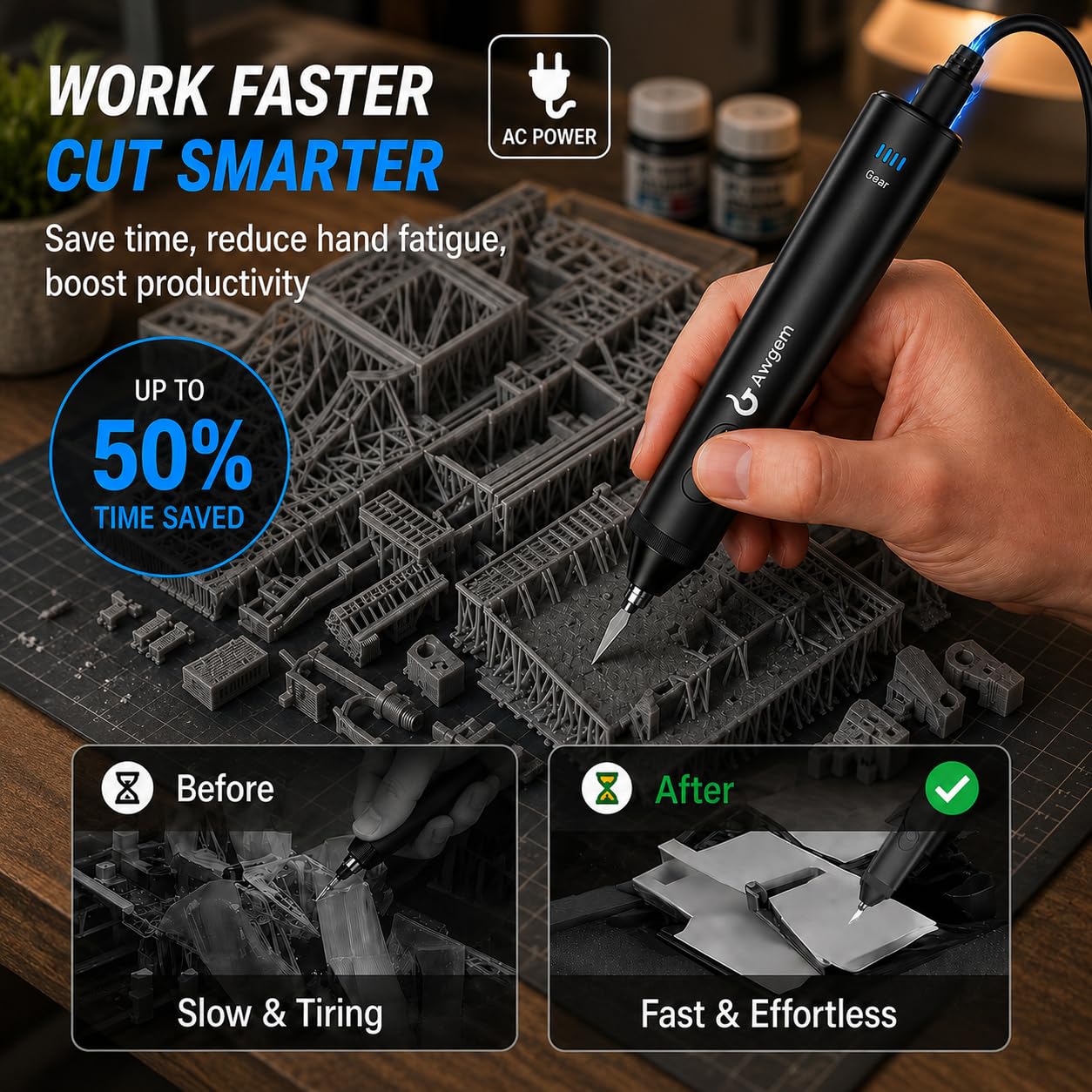 Ultrasonic Cutter Knife,40kHz Vibration & 40W,2in1 Ultrasonic Cutter & Polisher,Auto Power Adjustment,3 Cutting Powers For 3D Printing,Model Mods & DIY