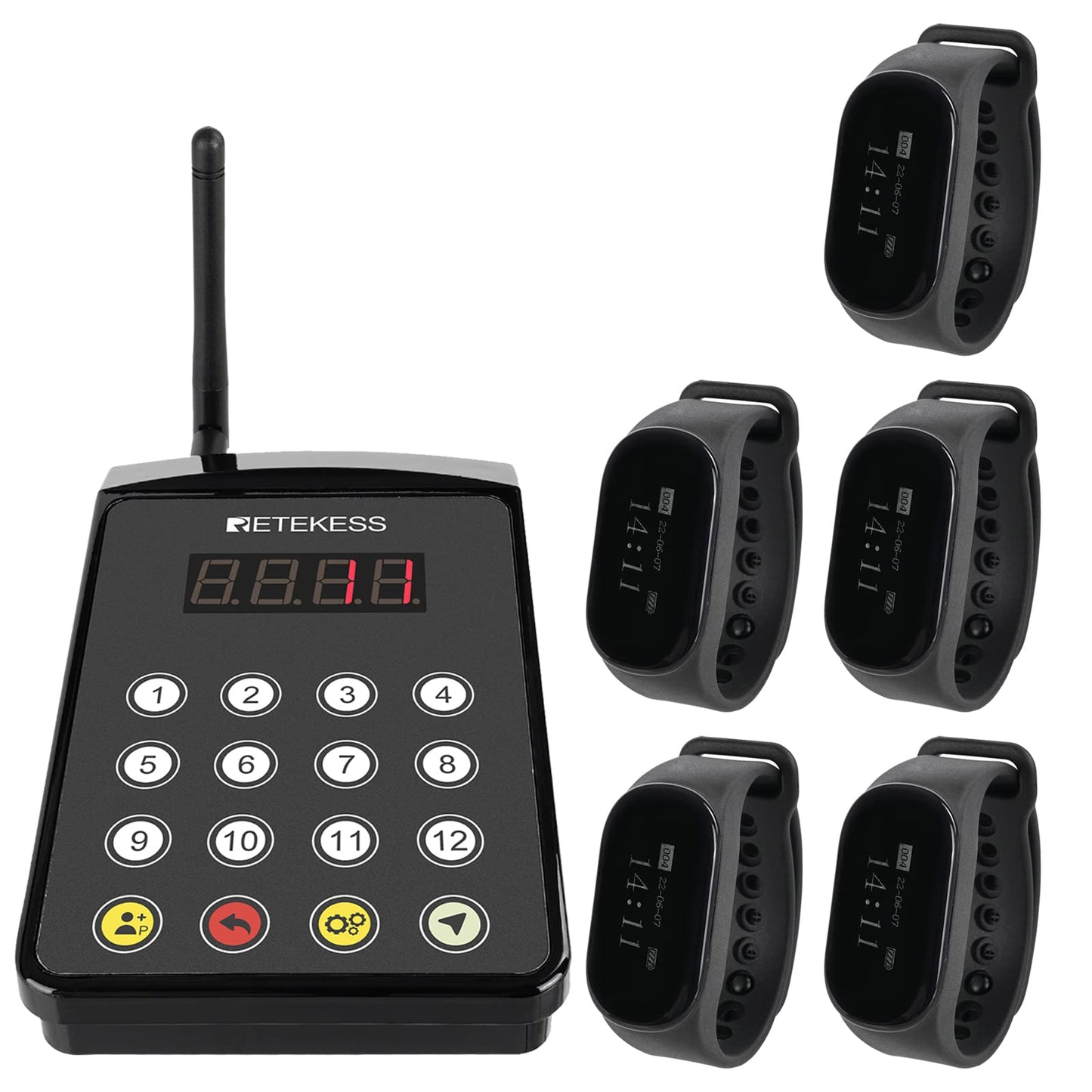 Retekess TD154 Restaurant Pagers for Servers,Waitress Pager System,1312ft,IPX7 Waterproof,3 Operating Modes,5 Watch Receivers for Hotel,Kitchen,Bar