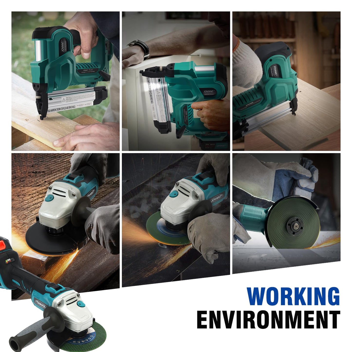 Cordless 18GA Nail Gun and 7/8" Angle Grinder, 2 in 1 Brad Nailer Cordless with 2 * 4.0A Batteries, for Woodworking, Flooring, Roofing and Upholstery JOVANT