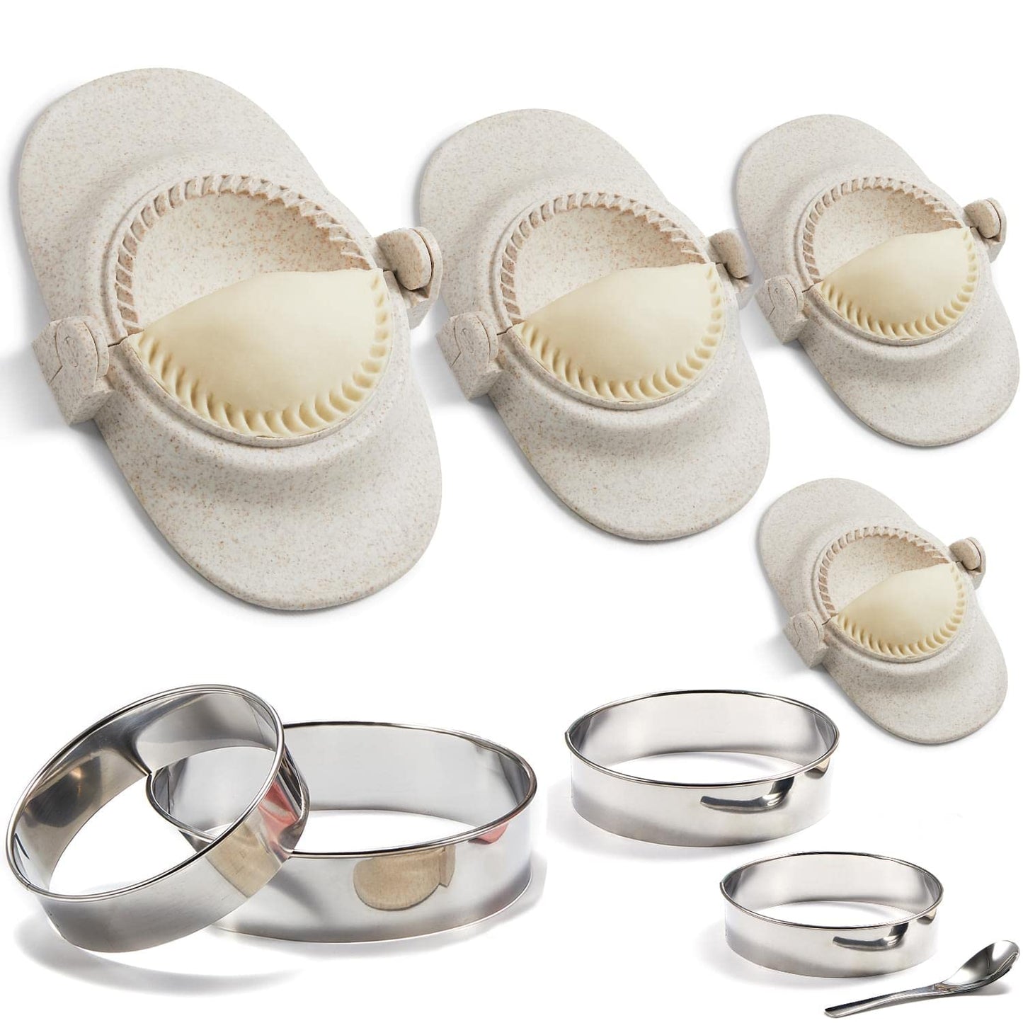 MUMSUNG Empanada Maker Press, 6-Inch Extra Large Dumpling Maker Set with Dough Cutter, Dumpling Mold Set for Pierogi, Pastelitos, Calzone, Turnovers, Chinese Dumpling, 4Sizes (6"/4"/3"/2.6")