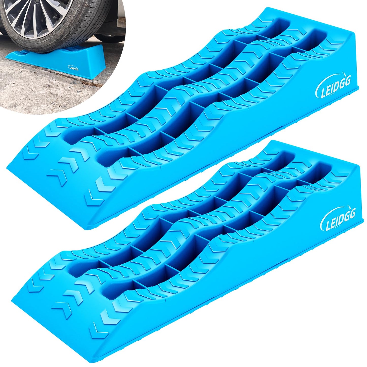 LEIDGG 2Pack 3-Tier Levelling Ramps for Campervans Heavy-Duty Anti-Skid RV Levelling Blocks Height Adjustable Vehicle Ramps for Cars, Trailer,Truck Up to 10000 LBS