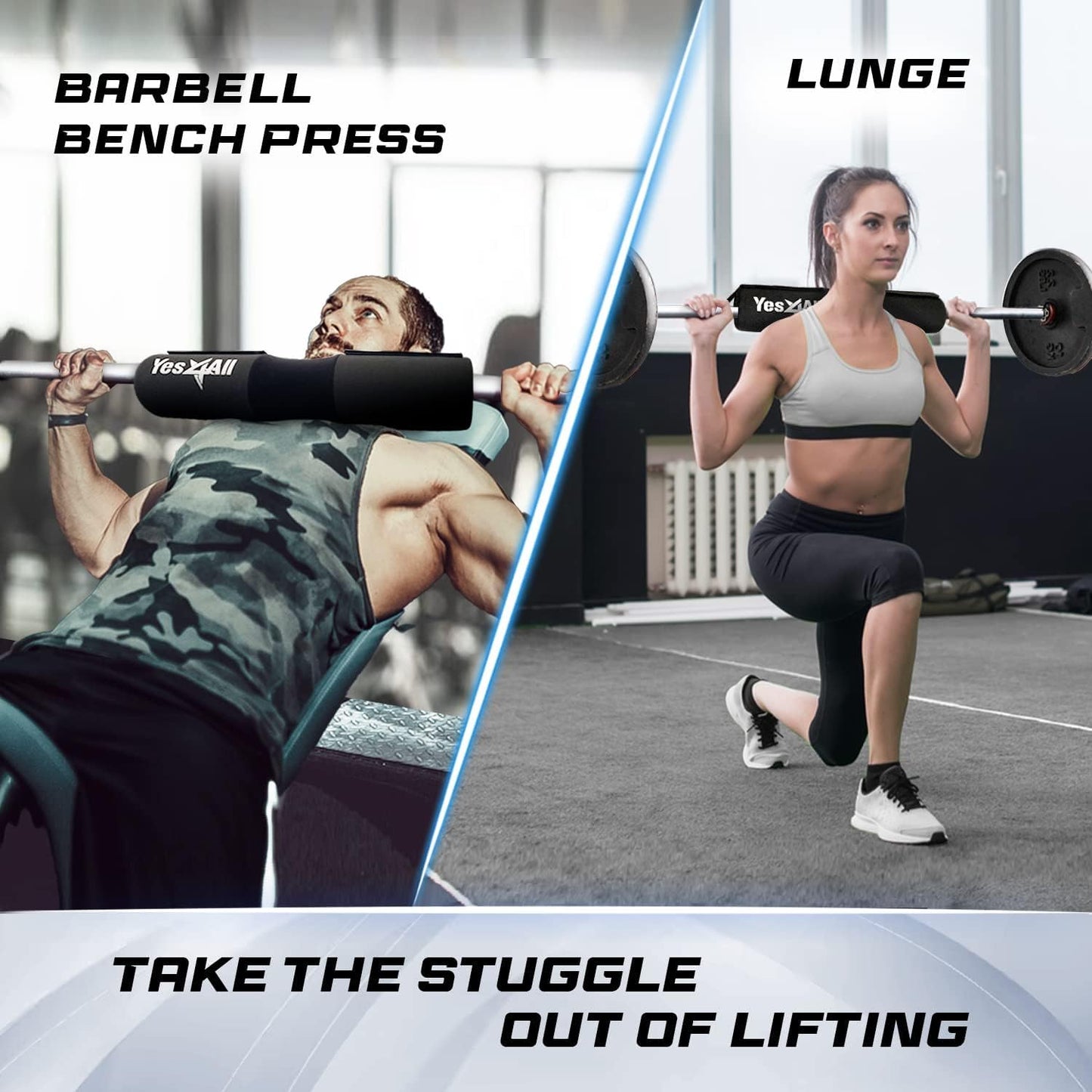 Yes4All Ergonomic Foam Bar Pad - Olympic Barbell Squat Pad - Neck Pad for Squats, Hip Thrusts - Weight Lifting Bar Pad