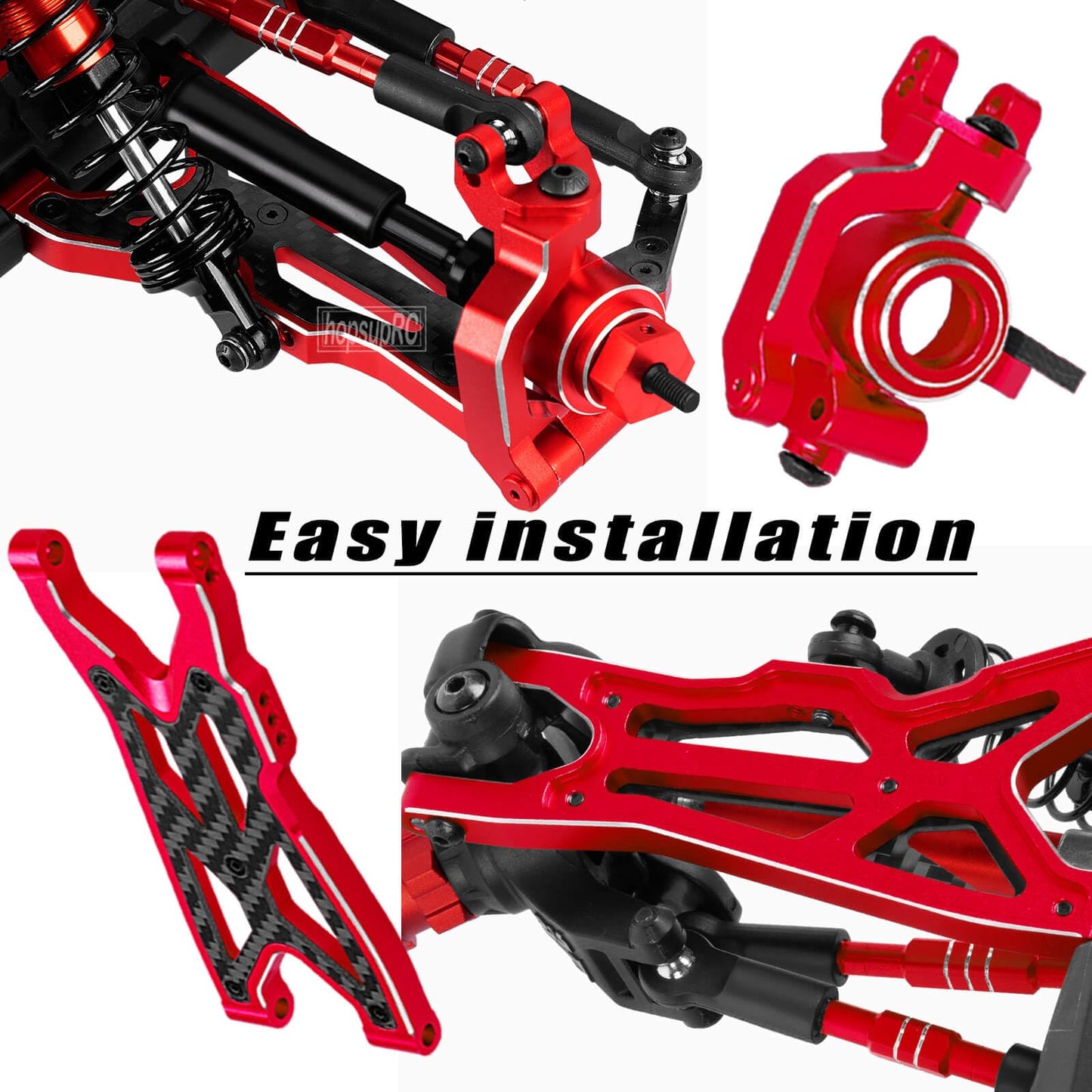 hopsupRC Upgrade Parts for 1/10 Big Rock 4X4 V3 3S BLX,RC Shocks&Arms&Caster Blocks hubs&25T Direct Mount Servo Saver&Steering Bellcranks&CVD&Support&Gearbox&Center Driveshafts&Links,Red