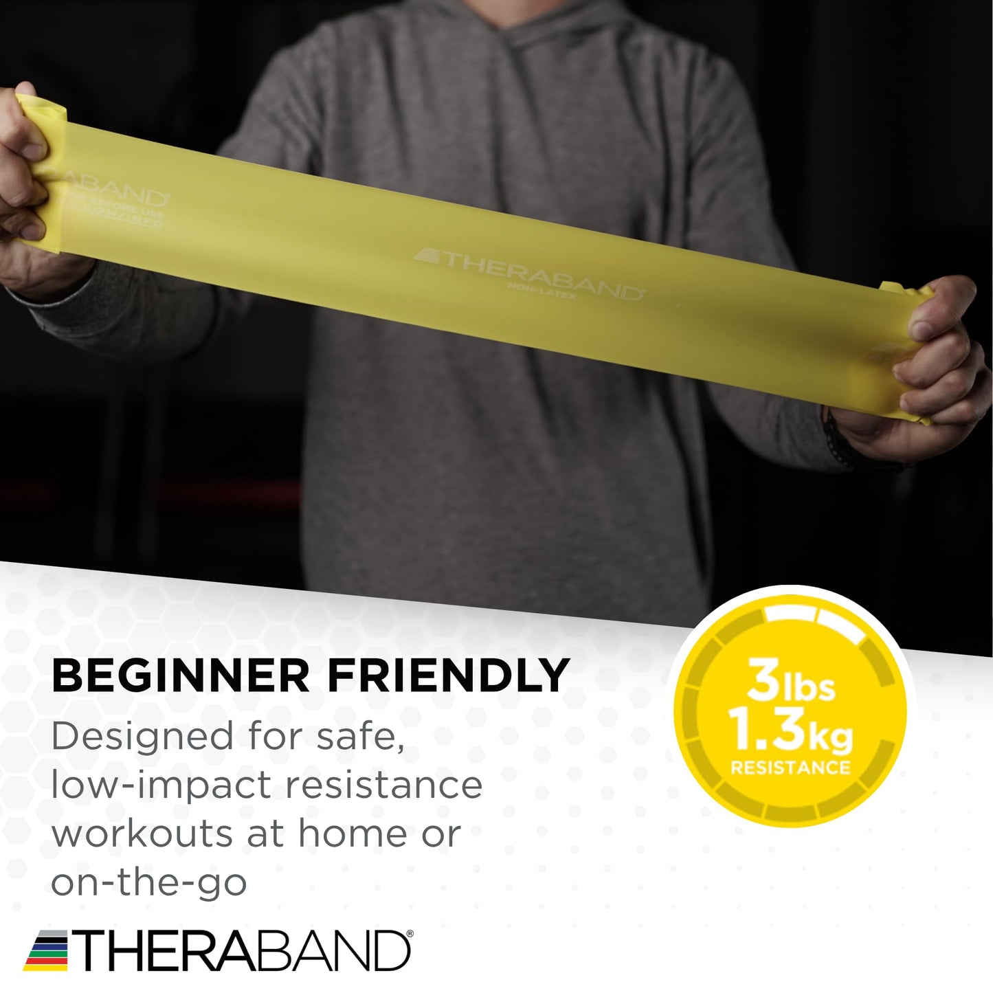 THERABAND Resistance Bands Set, Beginner Kit, Yellow, Red, Green, Non-Latex Elastic Bands for Exercise & Physical Therapy, Strength Training for Upper & Lower Body Fitness