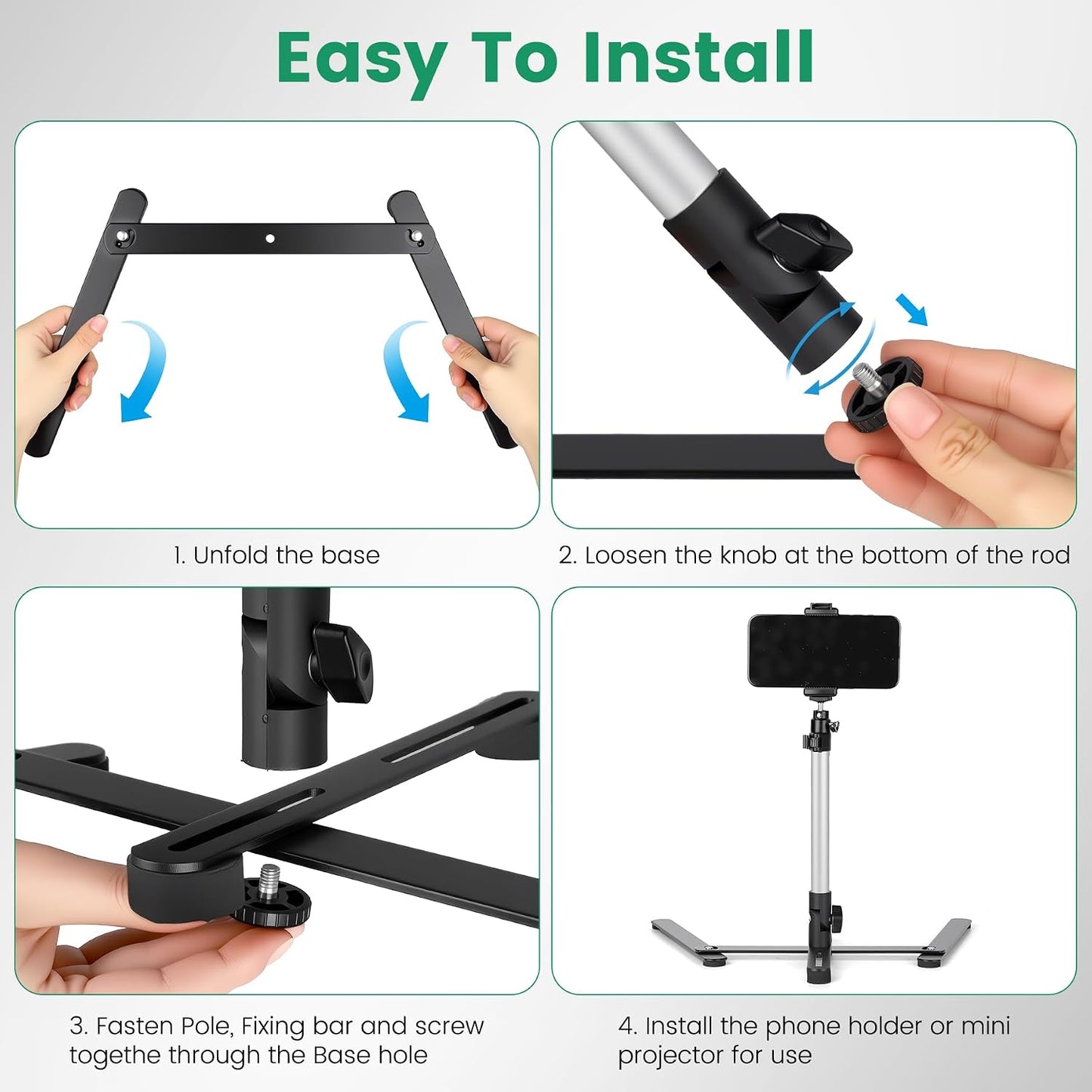 JOILCAN 360 Overhead Tripod for Mini Projector, Adjustable Overhead Phone Mount, Tabletop Tripod for Cookie Decorating