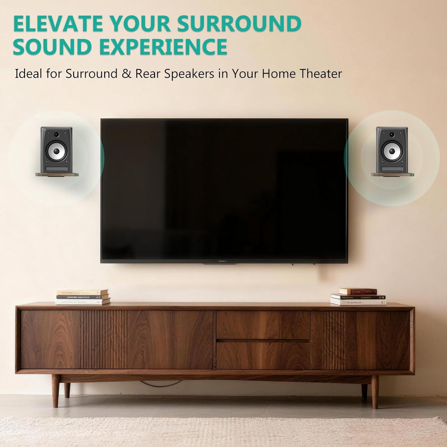 WALI 55 Lbs, (SWM302), 1 Speaker Wall Mount, Heavy Duty Bookshelf Speaker Floating Wall Shelves, Surround Sound